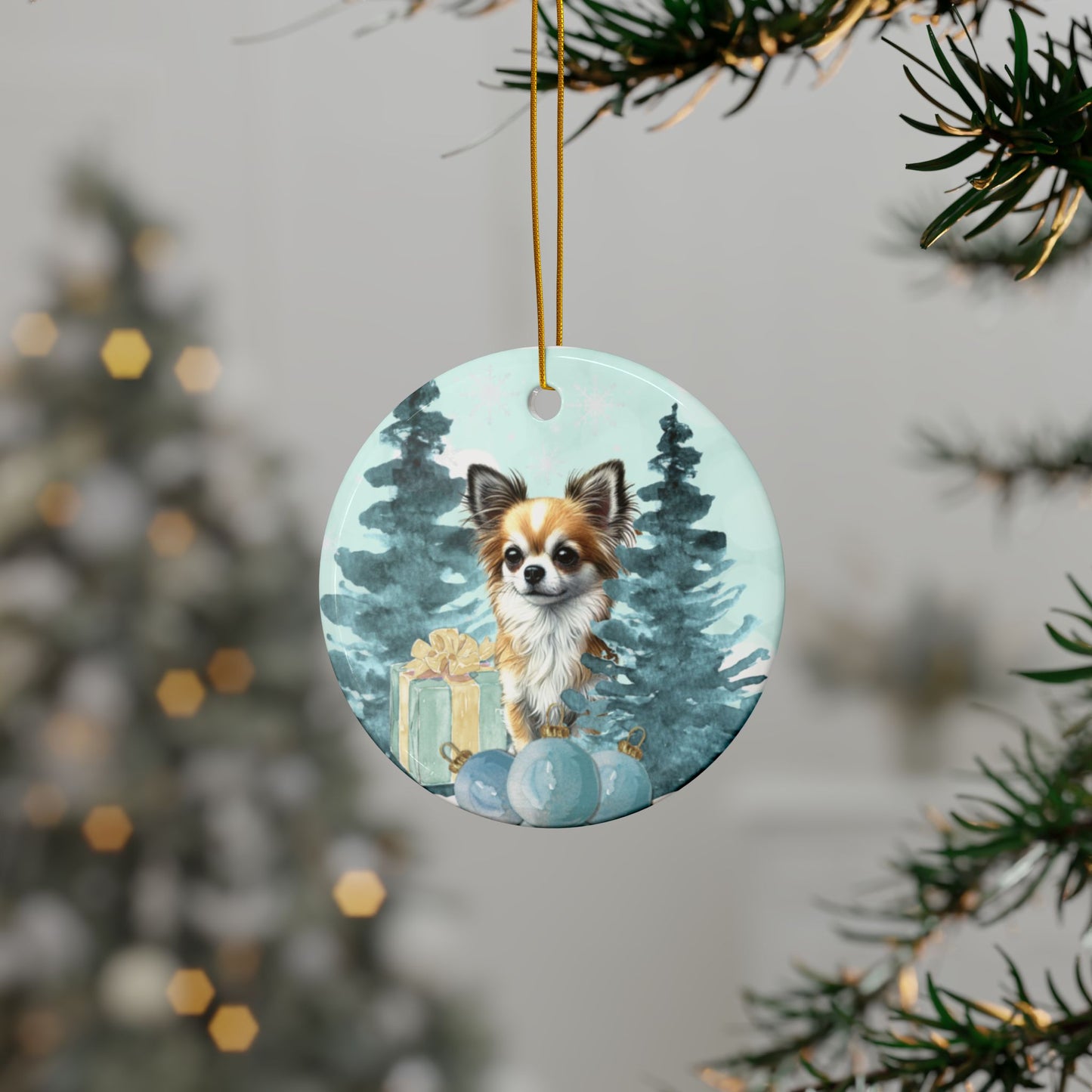 Personalized Chihuahua Ceramic Ornament Pet Lover Gift for Her Customized Pet Memorial Watercolor Holiday Gift
