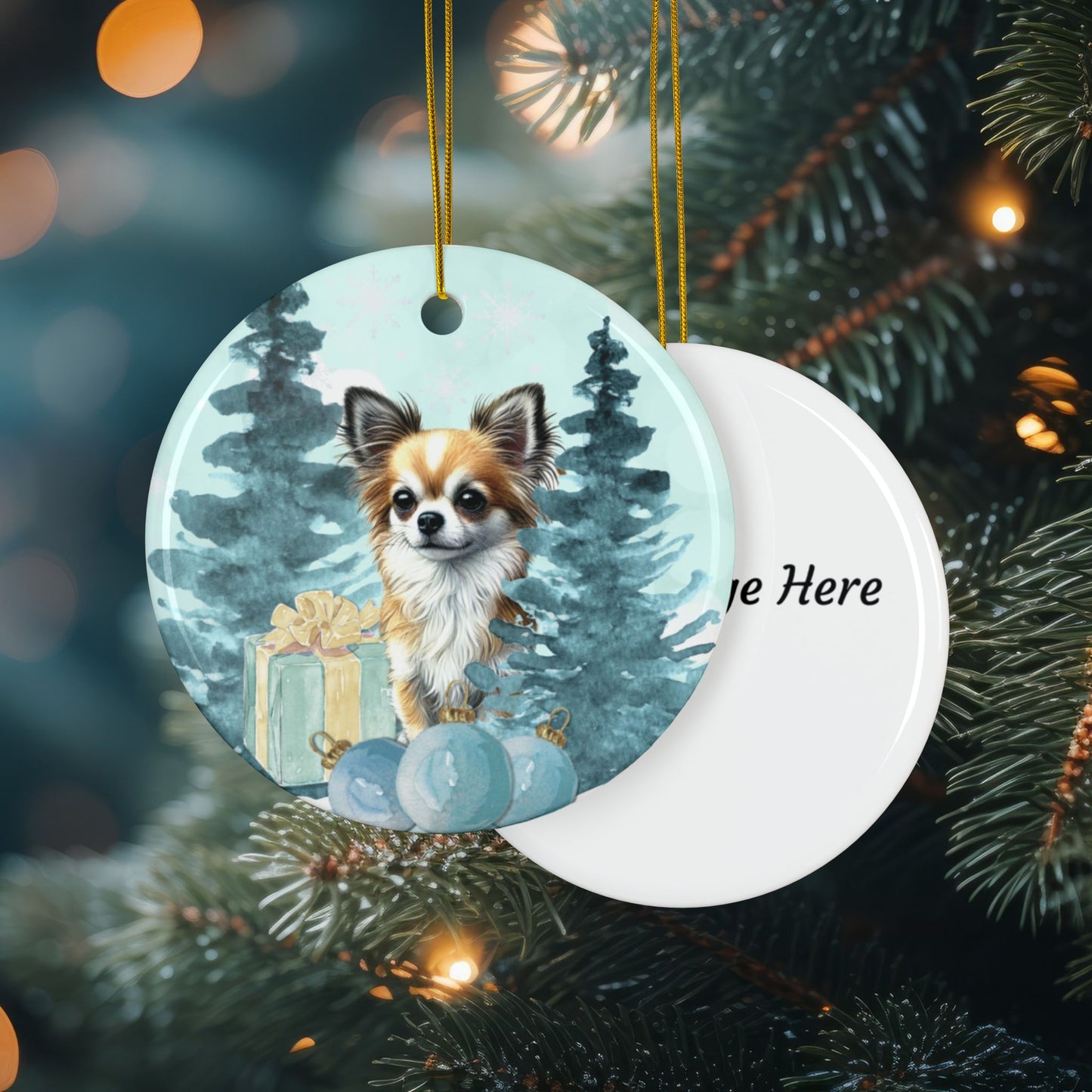 Personalized Chihuahua Ceramic Ornament Pet Lover Gift for Her Customized Pet Memorial Watercolor Holiday Gift