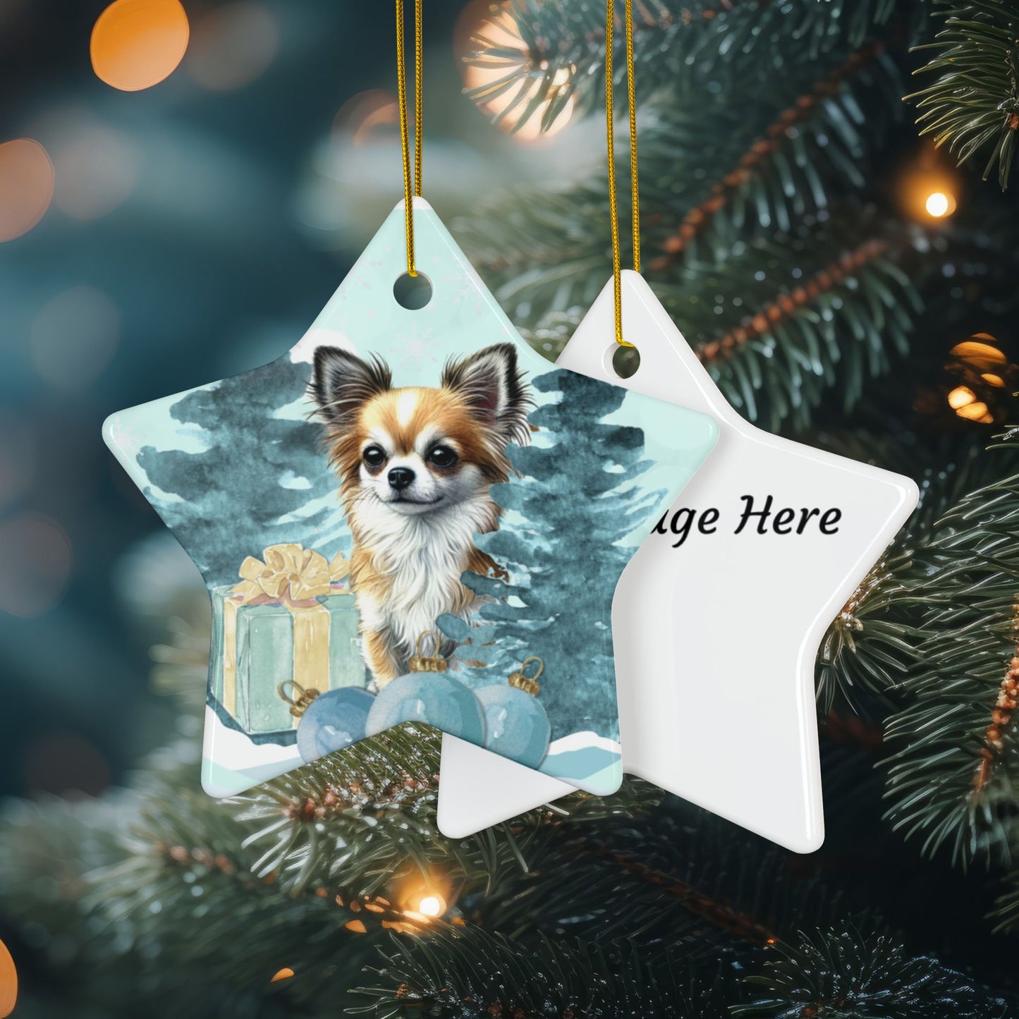 Personalized Chihuahua Ceramic Ornament Pet Lover Gift for Her Customized Pet Memorial Watercolor Holiday Gift