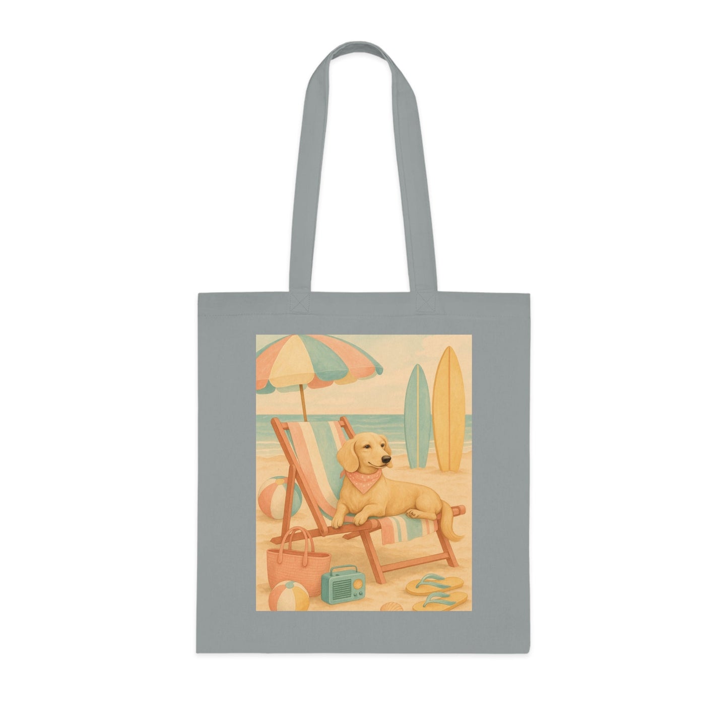 Retro Dachshund Cotton Tote Bag - Beach bag, shopping bag