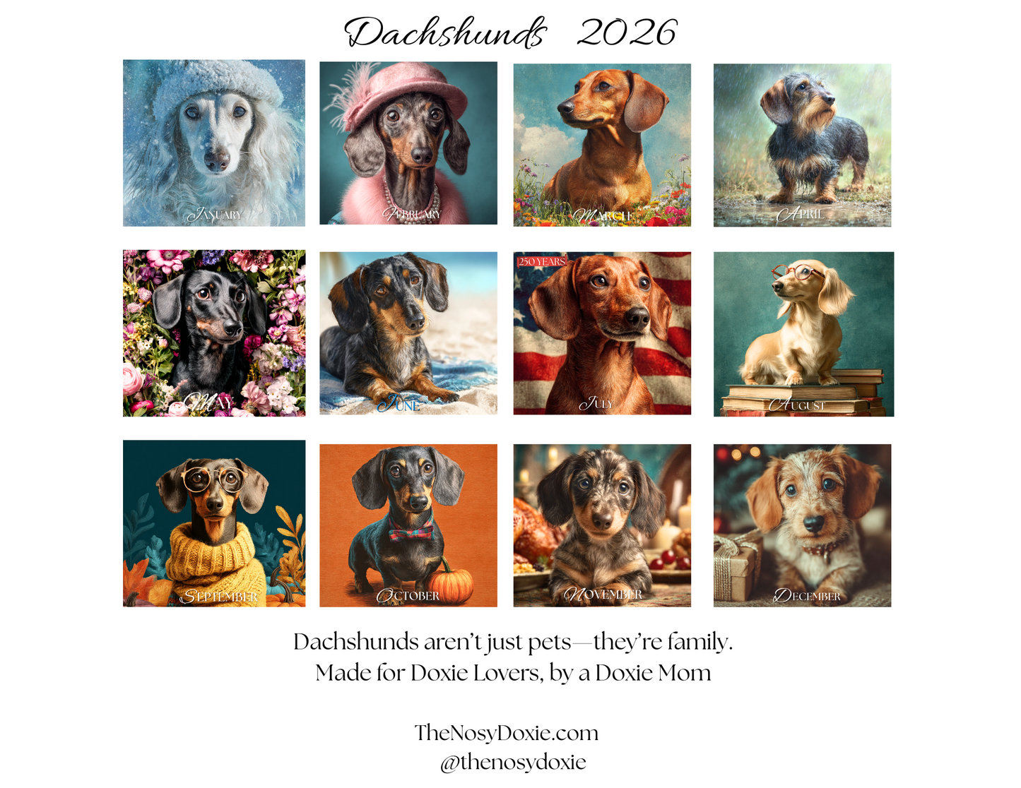 Dachshund Wall Calendar- doxie mom gift, dachshund calendar, dog mom calendar, gifts for dog mom, weiner dog calendar