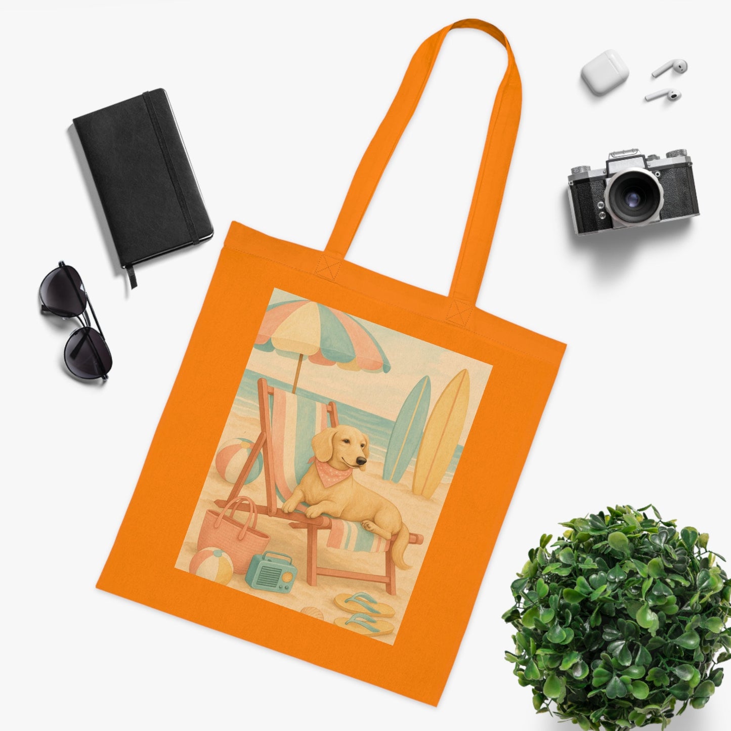 Retro Dachshund Cotton Tote Bag - Beach bag, shopping bag