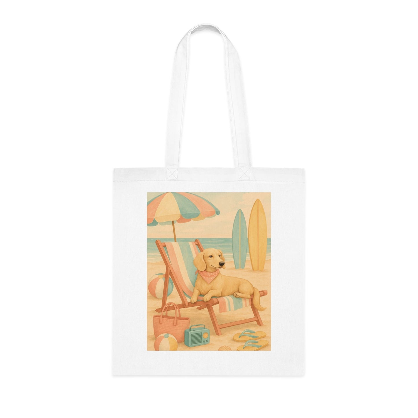 Retro Dachshund Cotton Tote Bag - Beach bag, shopping bag