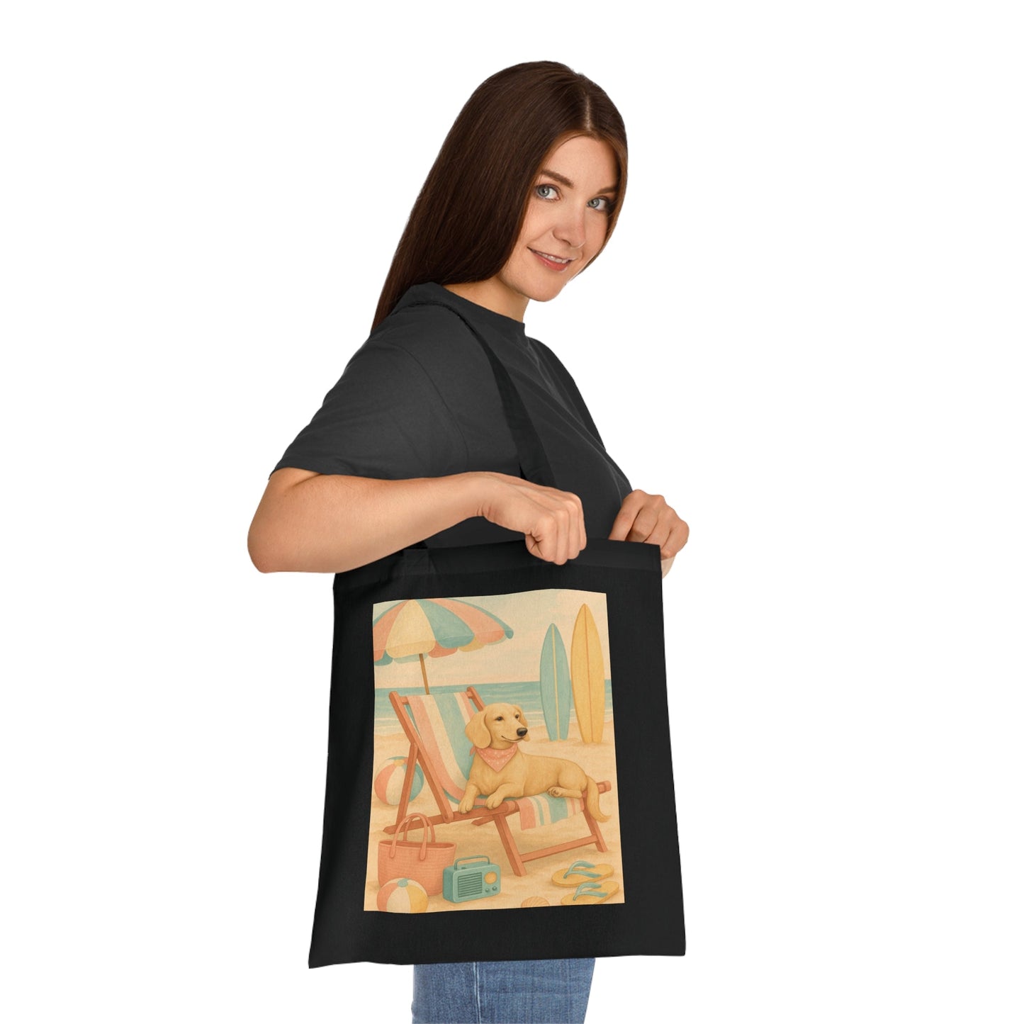 Retro Dachshund Cotton Tote Bag - Beach bag, shopping bag