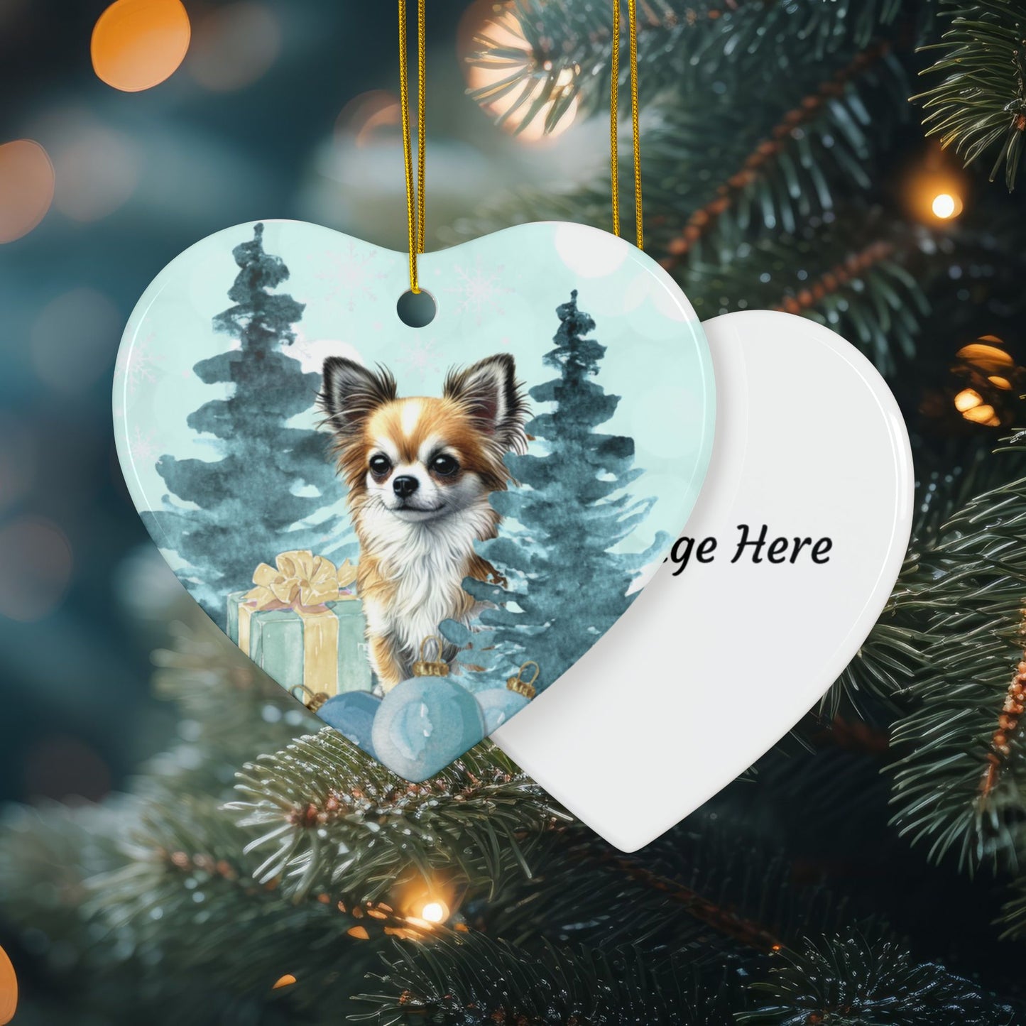 Personalized Chihuahua Ceramic Ornament Pet Lover Gift for Her Customized Pet Memorial Watercolor Holiday Gift