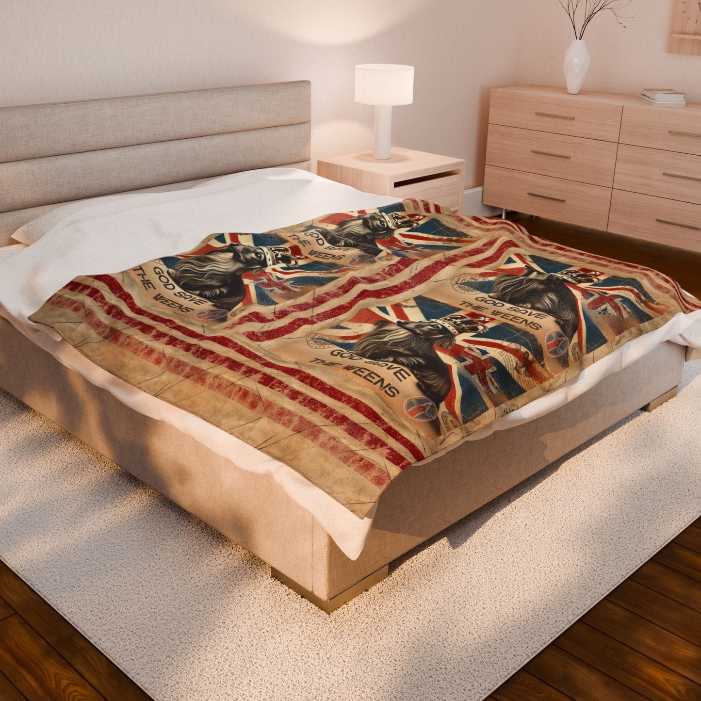 God Save the Weens Velveteen Plush Blanket Cozy Throw Blanket British Style Blanket Unique Dachshund Mom Gift House warming Blanket Weenie Dog Dad