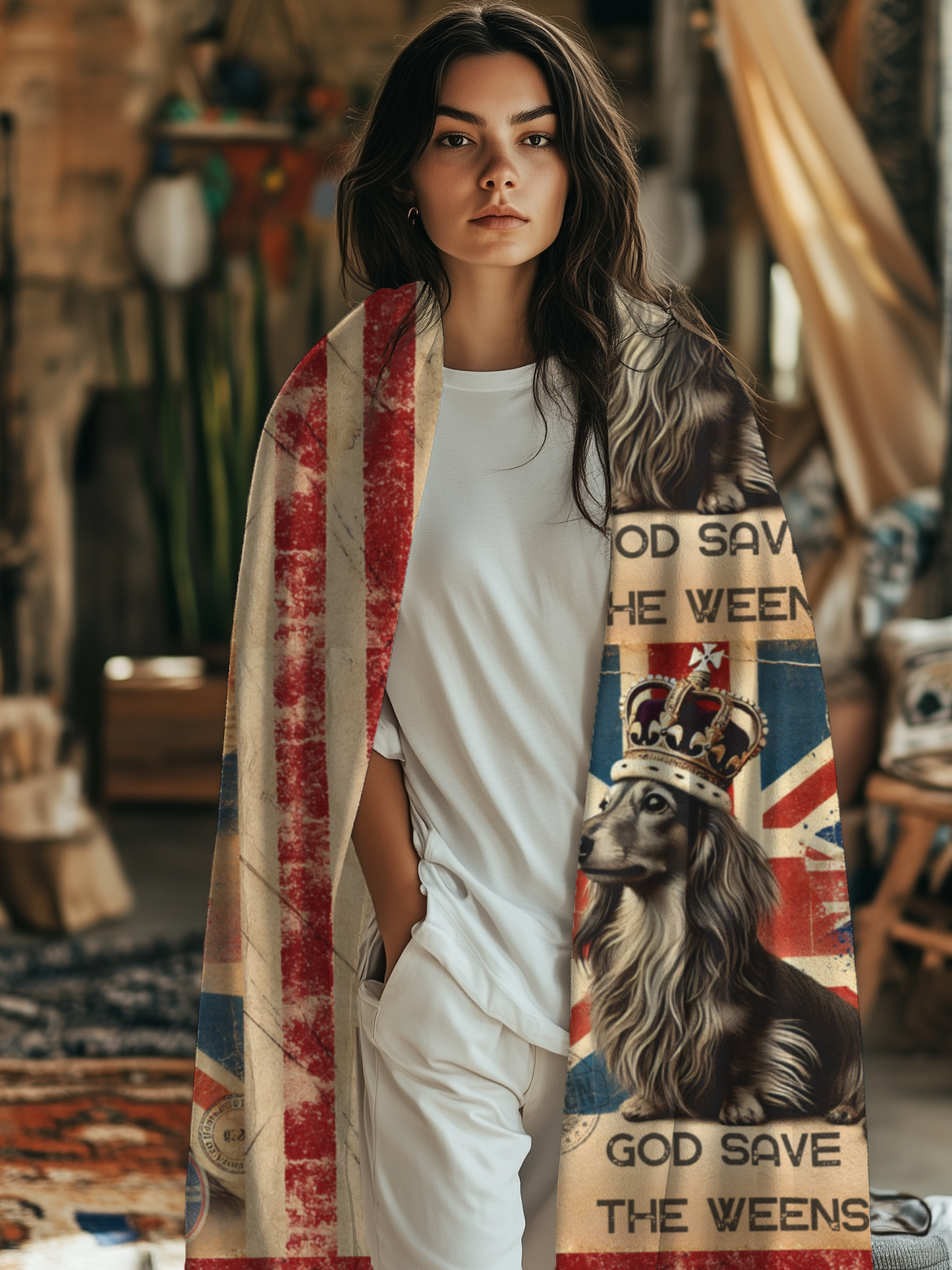 God Save the Weens Velveteen Plush Blanket Cozy Throw Blanket British Style Blanket Unique Dachshund Mom Gift House warming Blanket Weenie Dog Dad