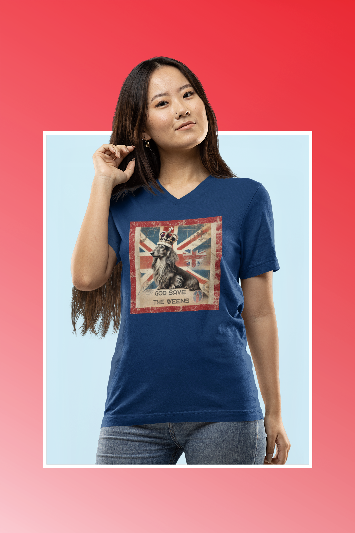 God Save the Weens Tee British Dog Design Graphic V-Neck Shirt Gift for Dog Lovers God Save the Weens Funny Pet Apparel Vintage British Flag Design