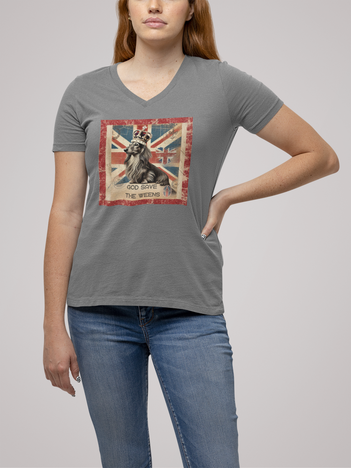God Save the Weens Tee British Dog Design Graphic V-Neck Shirt Gift for Dog Lovers God Save the Weens Funny Pet Apparel Vintage British Flag Design