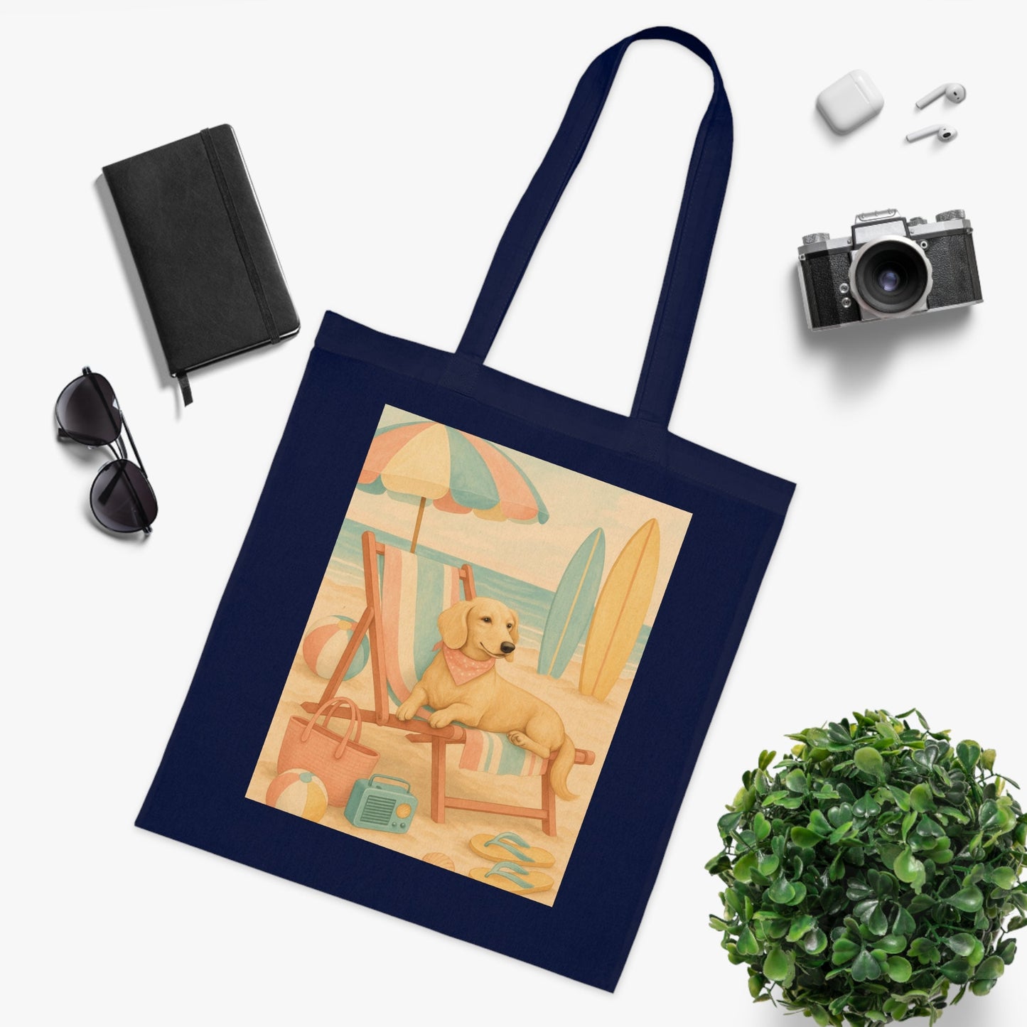 Retro Dachshund Cotton Tote Bag - Beach bag, shopping bag