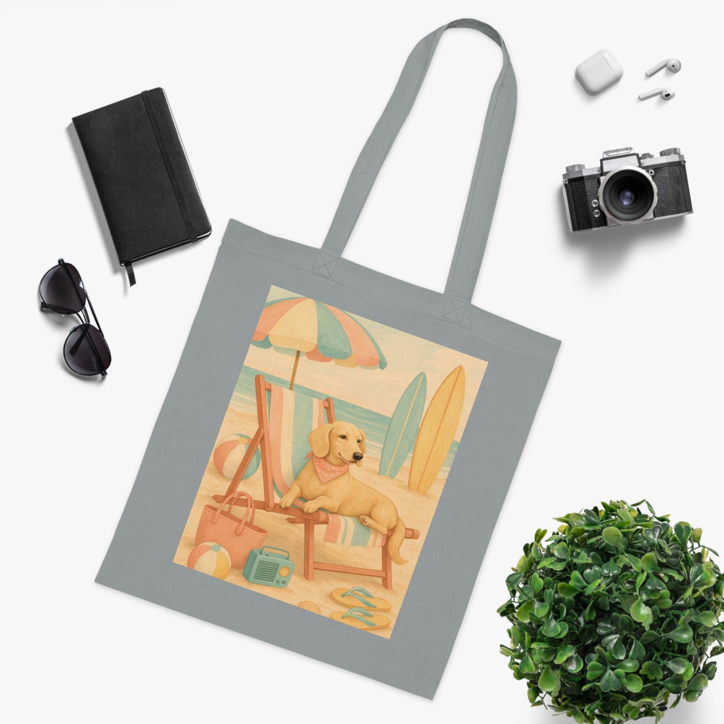 Retro Dachshund Cotton Tote Bag - Beach bag, shopping bag
