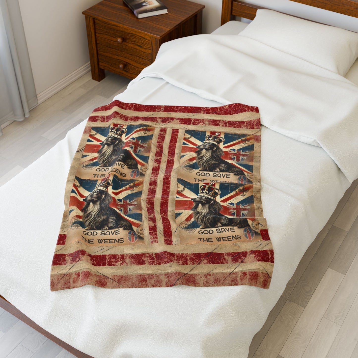 God Save the Weens Velveteen Plush Blanket Cozy Throw Blanket British Style Blanket Unique Dachshund Mom Gift House warming Blanket Weenie Dog Dad