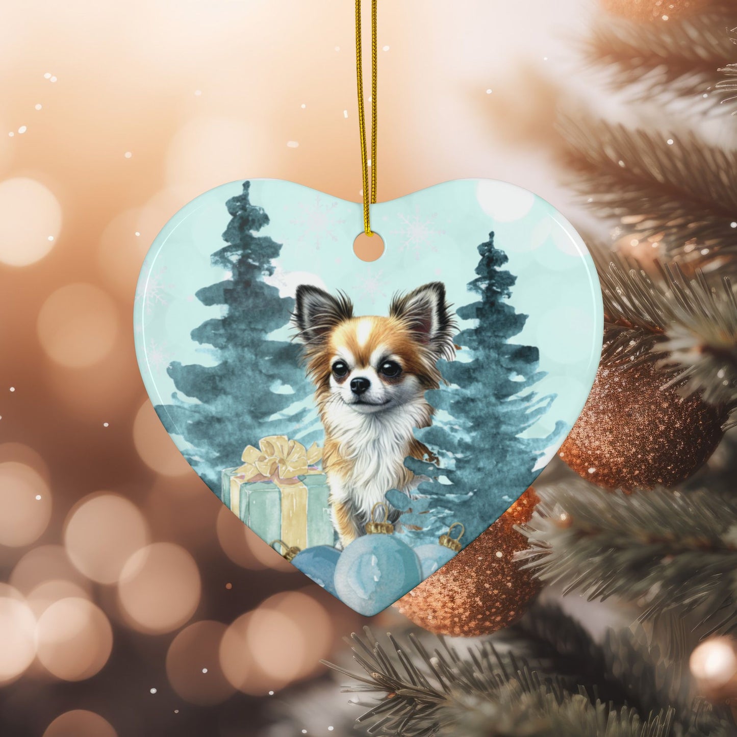 Personalized Chihuahua Ceramic Ornament Pet Lover Gift for Her Customized Pet Memorial Watercolor Holiday Gift