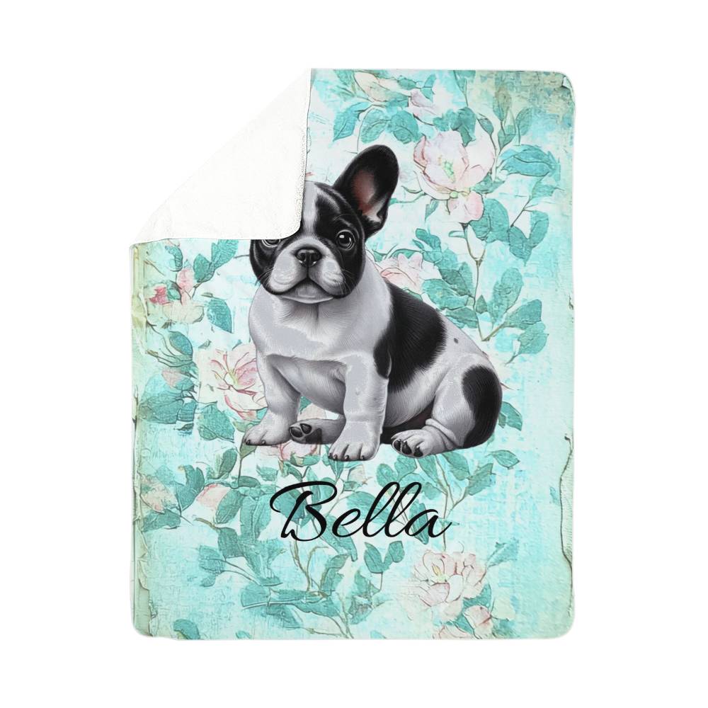 Custom Pet Blanket with Pet Photo + Pet Name Pink Pressed Flowers Blanket Custom Breed Sherpa Dog Mom Throw Customized Pet Gift Cozy Throw