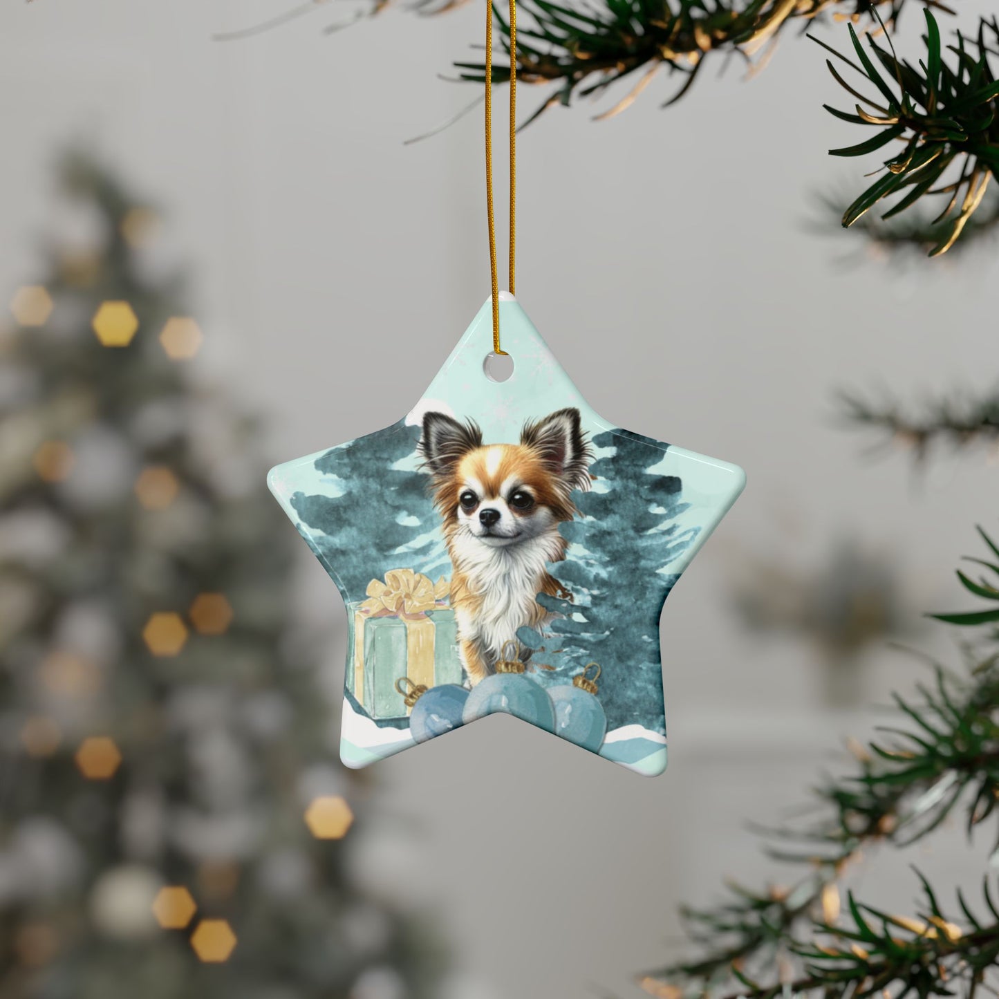 Personalized Chihuahua Ceramic Ornament Pet Lover Gift for Her Customized Pet Memorial Watercolor Holiday Gift