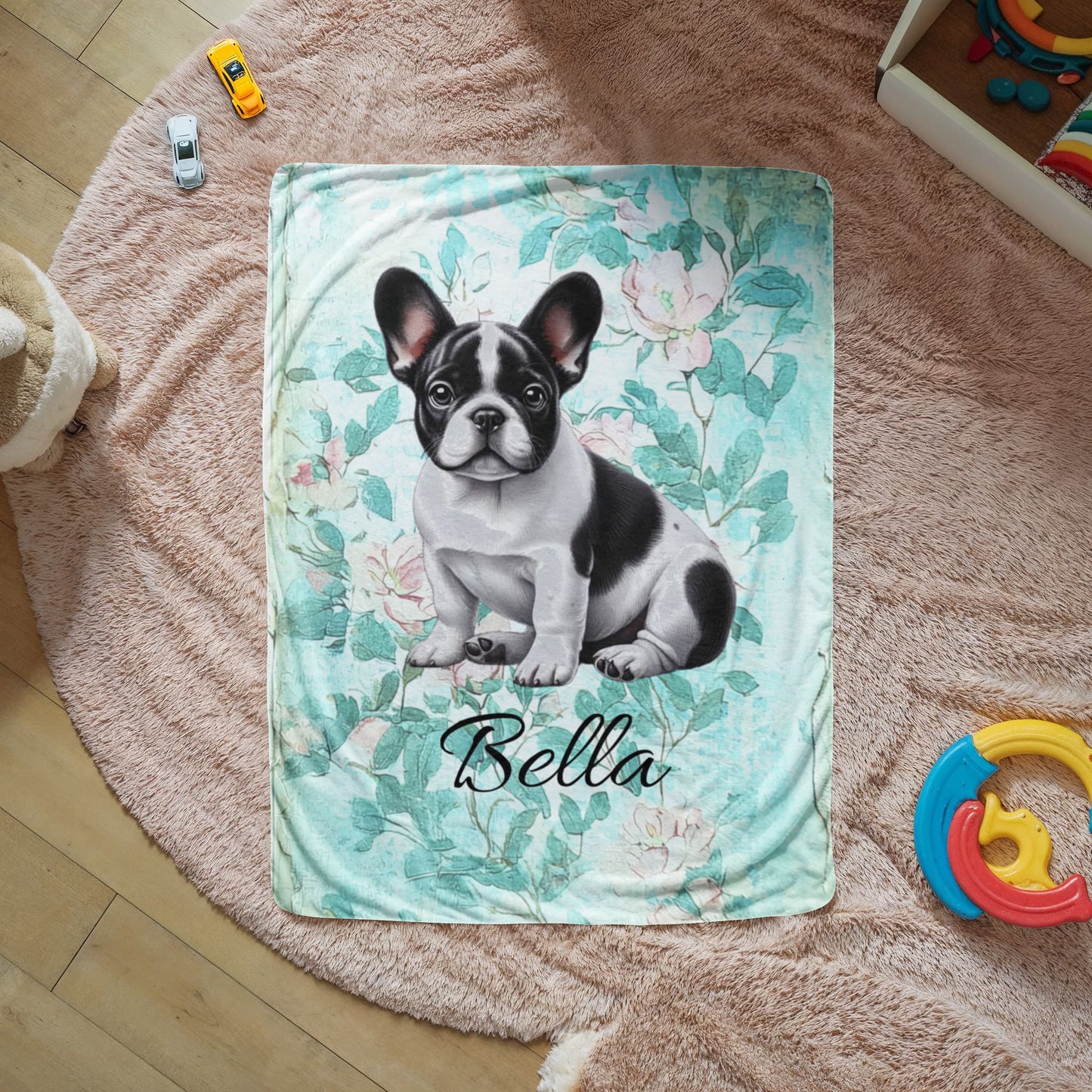 Custom Pet Blanket with Pet Photo + Pet Name Pink Pressed Flowers Blanket Custom Breed Sherpa Dog Mom Throw Customized Pet Gift Cozy Throw