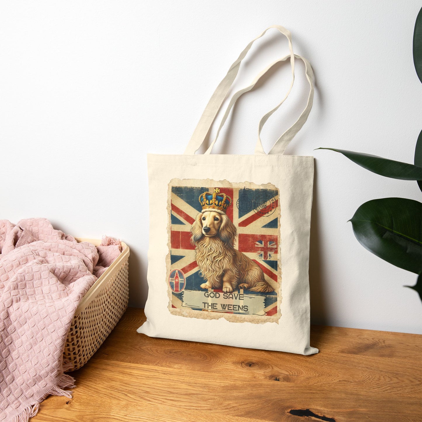 Vintage Inspired Tote Bag Dachshund Lover Gift British Flag Bags God Save the Weens Shopping Cotton Tote