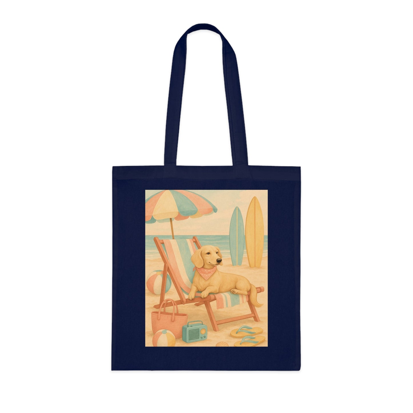 Retro Dachshund Cotton Tote Bag - Beach bag, shopping bag