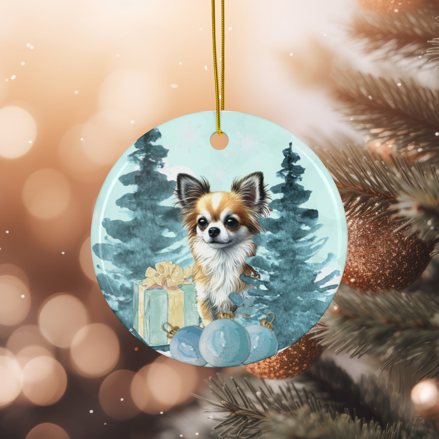 Personalized Chihuahua Ceramic Ornament Pet Lover Gift for Her Customized Pet Memorial Watercolor Holiday Gift