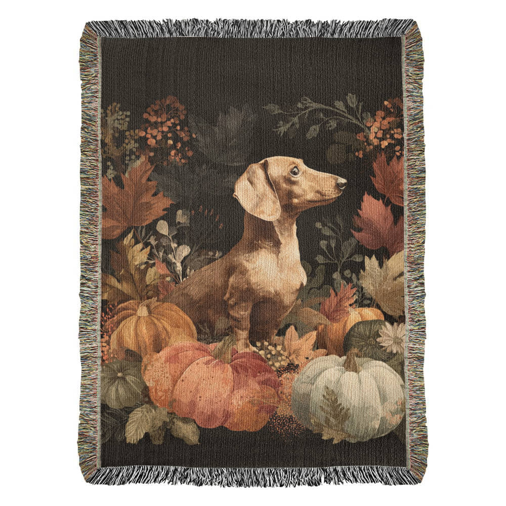 Dachshund Fall Woven Blanket - Dog Lover, Dachshund lover, Doxie, Weiner dog, Wiener Dog, Weeny Dog, fall decor, Fall blanket, Gifts for Mom, Gifts for Grandma, dog lover gift