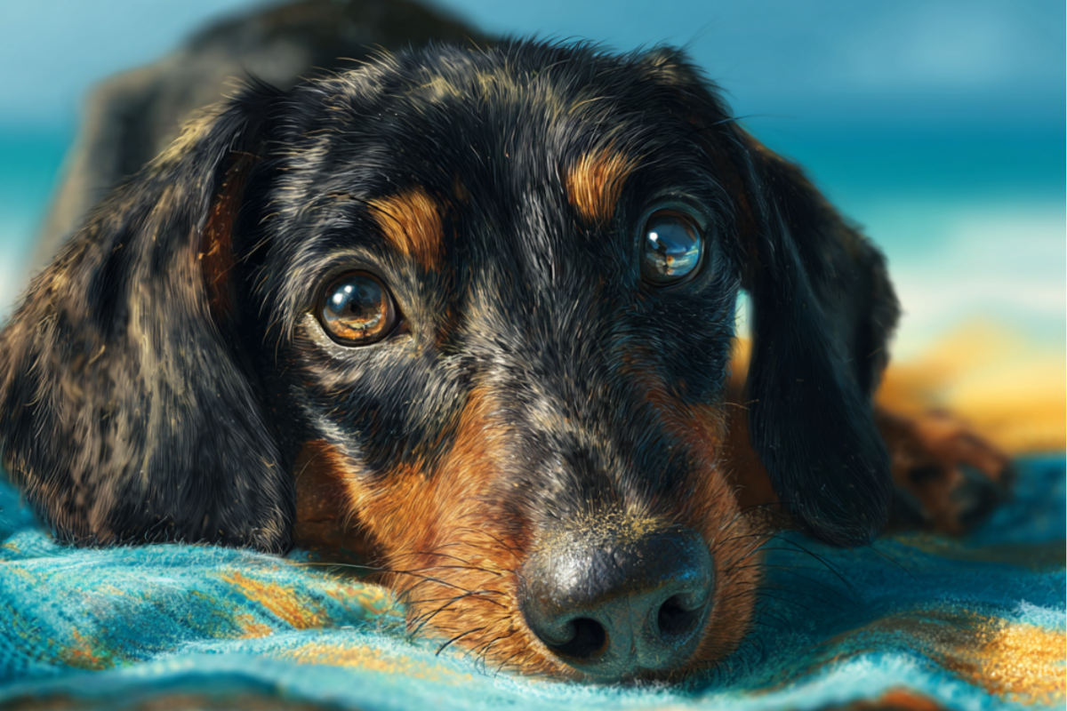 Dachshund on  a beach