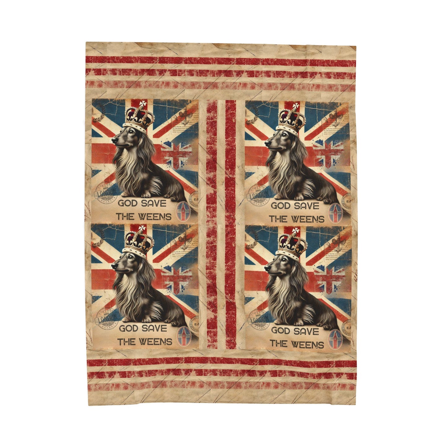 God Save the Weens Velveteen Plush Blanket Cozy Throw Blanket British Style Blanket Unique Dachshund Mom Gift House warming Blanket Weenie Dog Dad