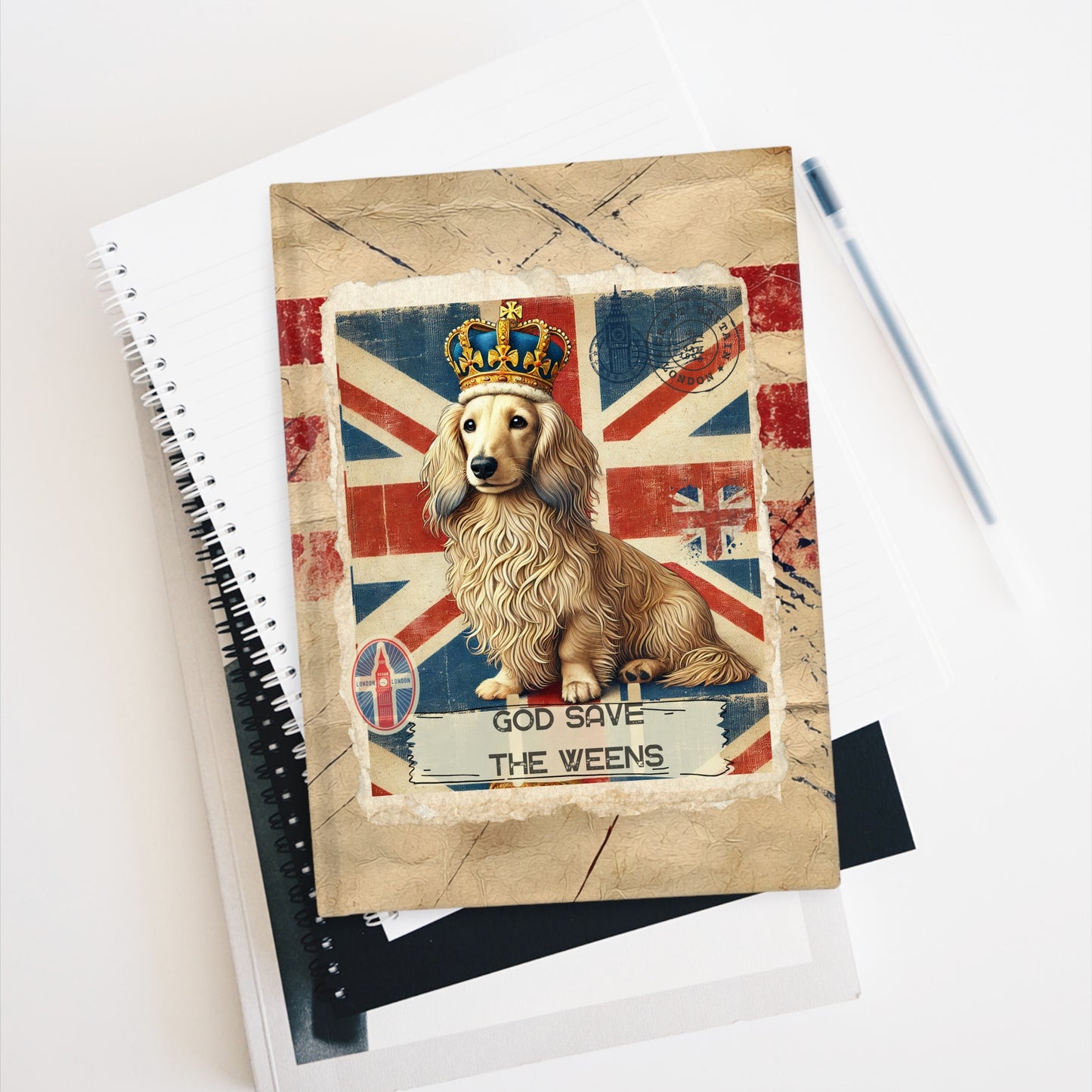 Vintage Dog Lover's Journal, British Flag Notebook, Pet Lover's Gift, Daily Writing Companion, God Save the Weens