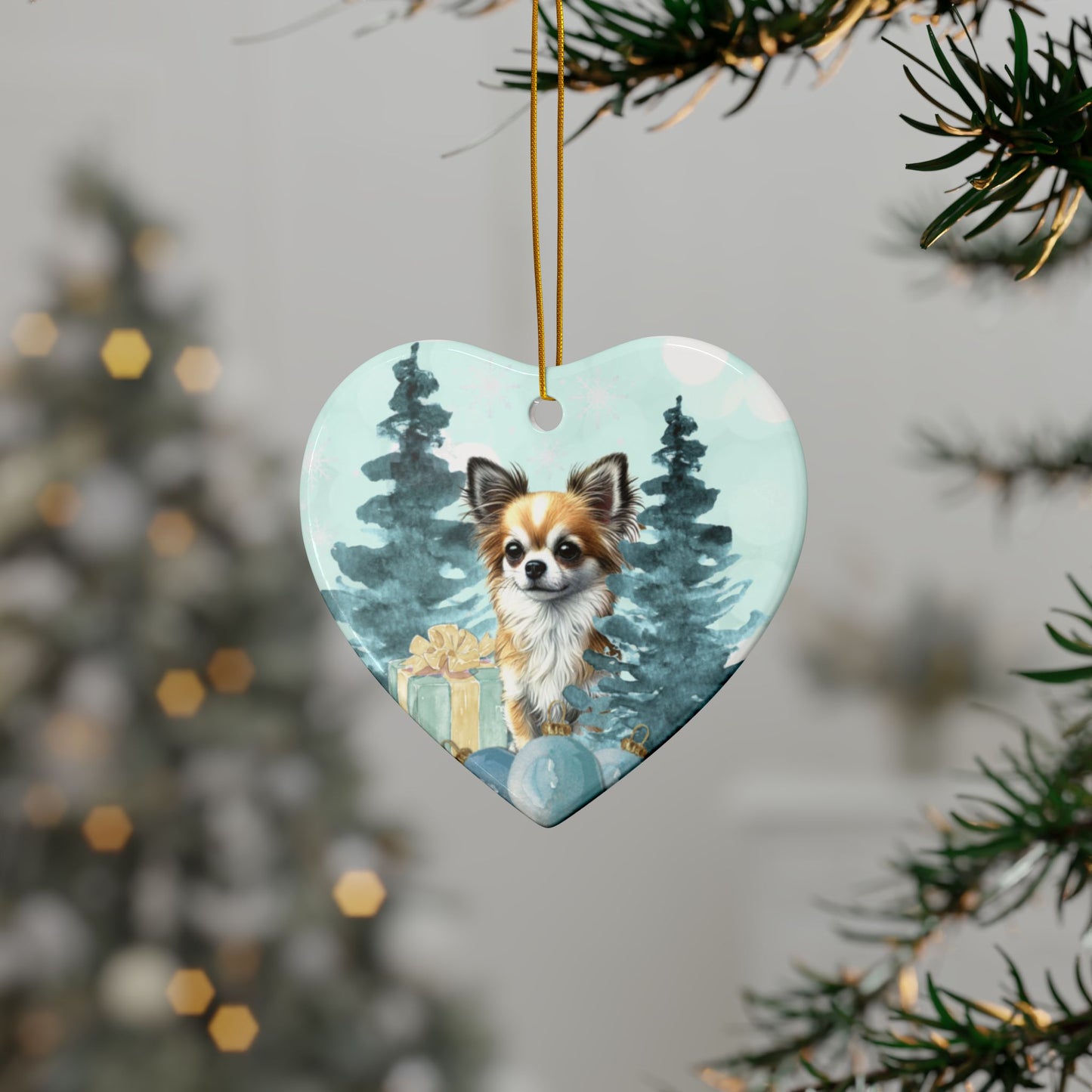Personalized Chihuahua Ceramic Ornament Pet Lover Gift for Her Customized Pet Memorial Watercolor Holiday Gift