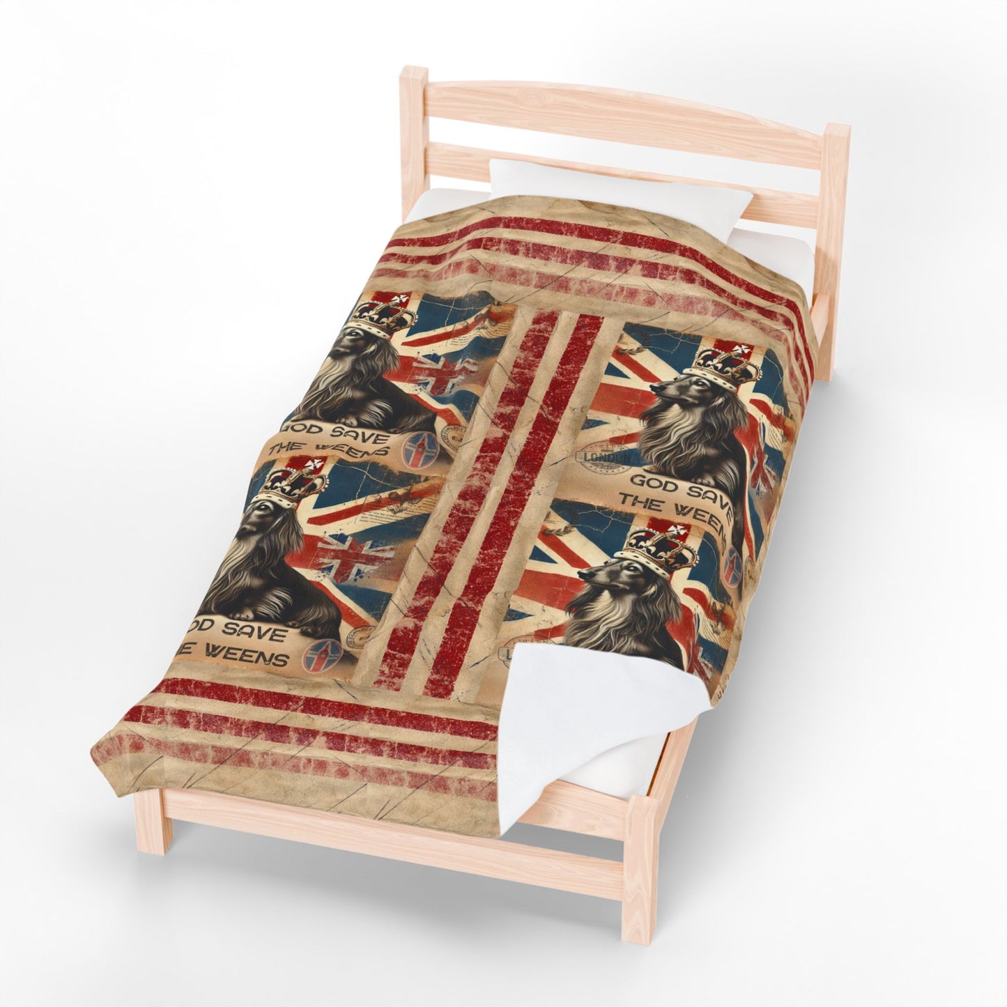 God Save the Weens Velveteen Plush Blanket Cozy Throw Blanket British Style Blanket Unique Dachshund Mom Gift House warming Blanket Weenie Dog Dad