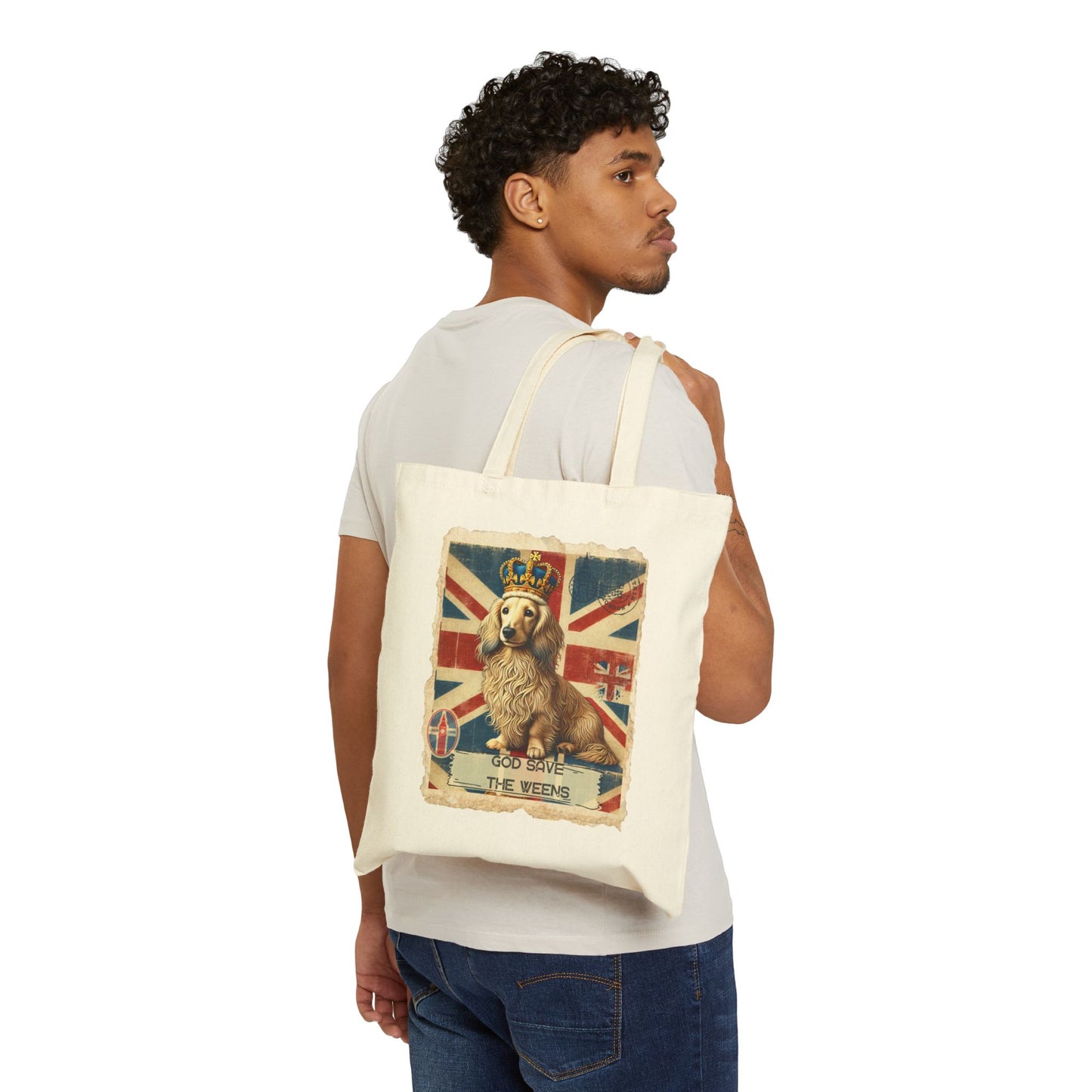 Vintage Inspired Tote Bag Dachshund Lover Gift British Flag Bags God Save the Weens Shopping Cotton Tote
