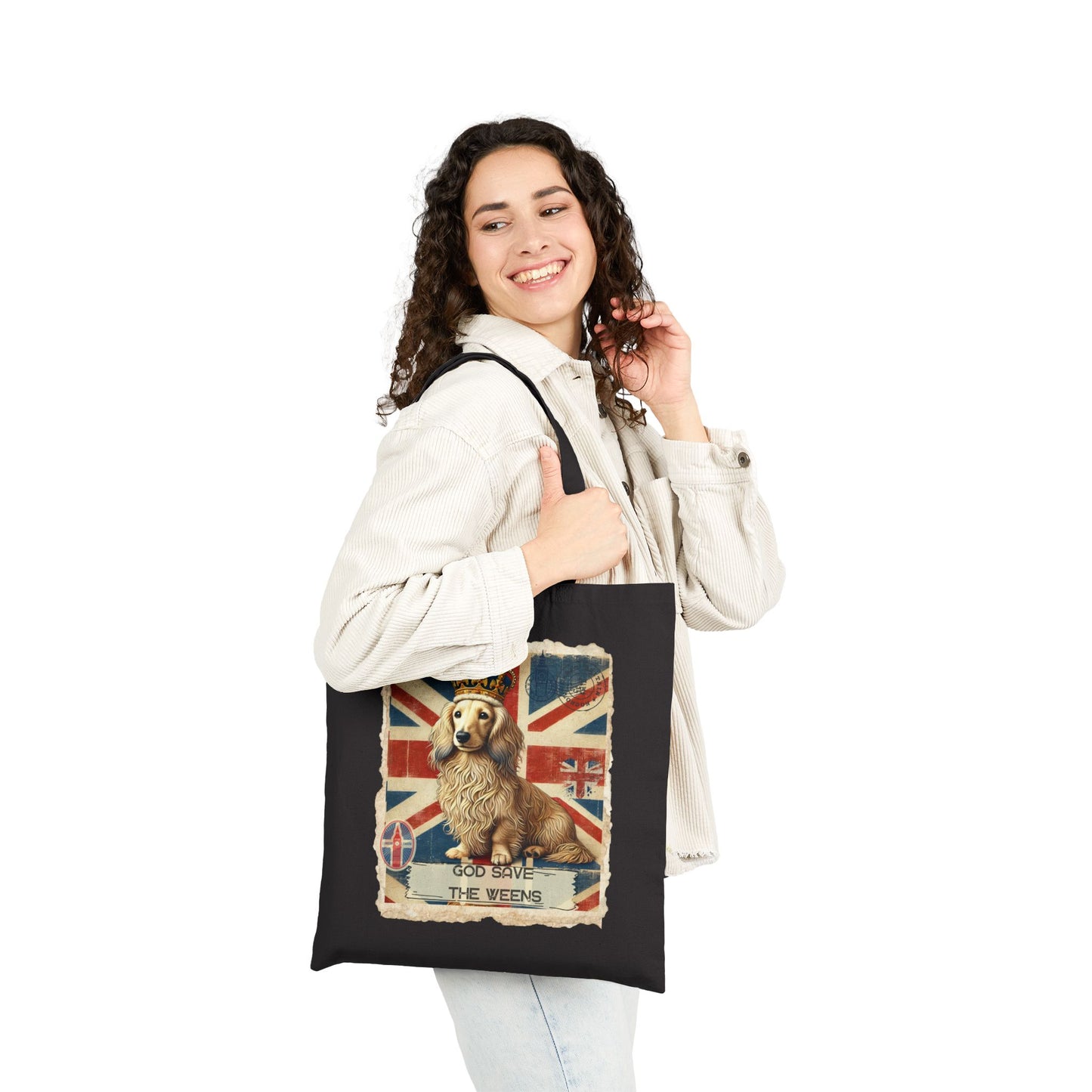 Vintage Inspired Tote Bag Dachshund Lover Gift British Flag Bags God Save the Weens Shopping Cotton Tote