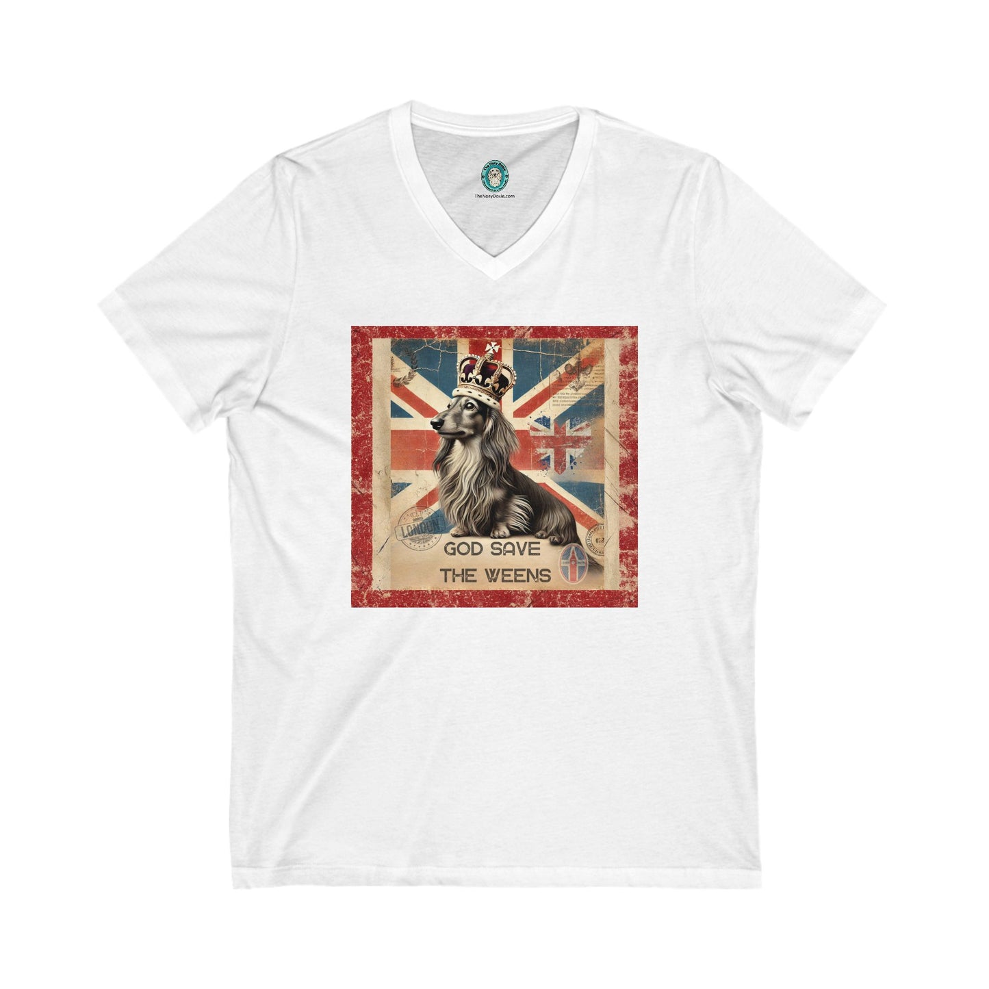God Save the Weens Tee British Dog Design Graphic V-Neck Shirt Gift for Dog Lovers God Save the Weens Funny Pet Apparel Vintage British Flag Design