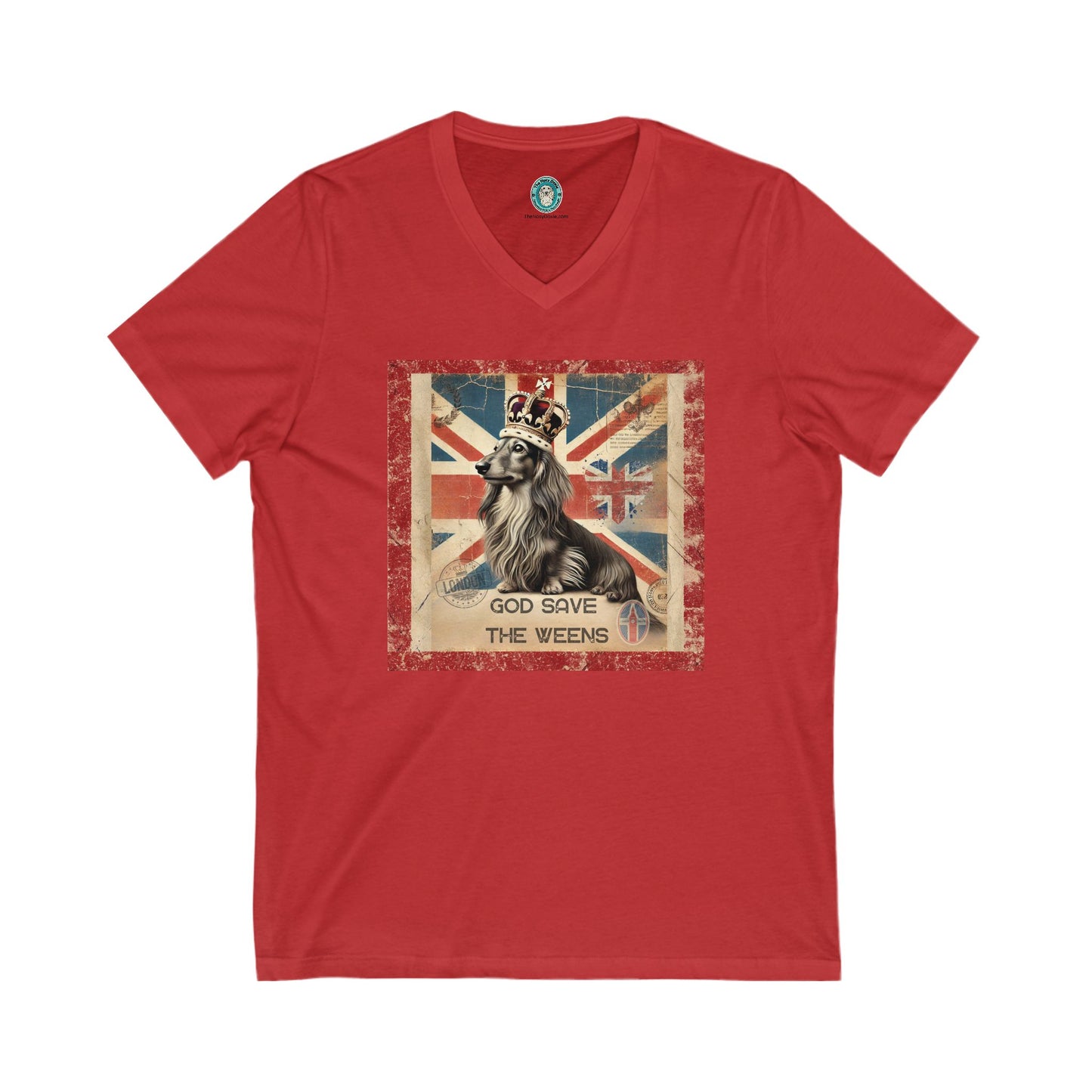 God Save the Weens Tee British Dog Design Graphic V-Neck Shirt Gift for Dog Lovers God Save the Weens Funny Pet Apparel Vintage British Flag Design