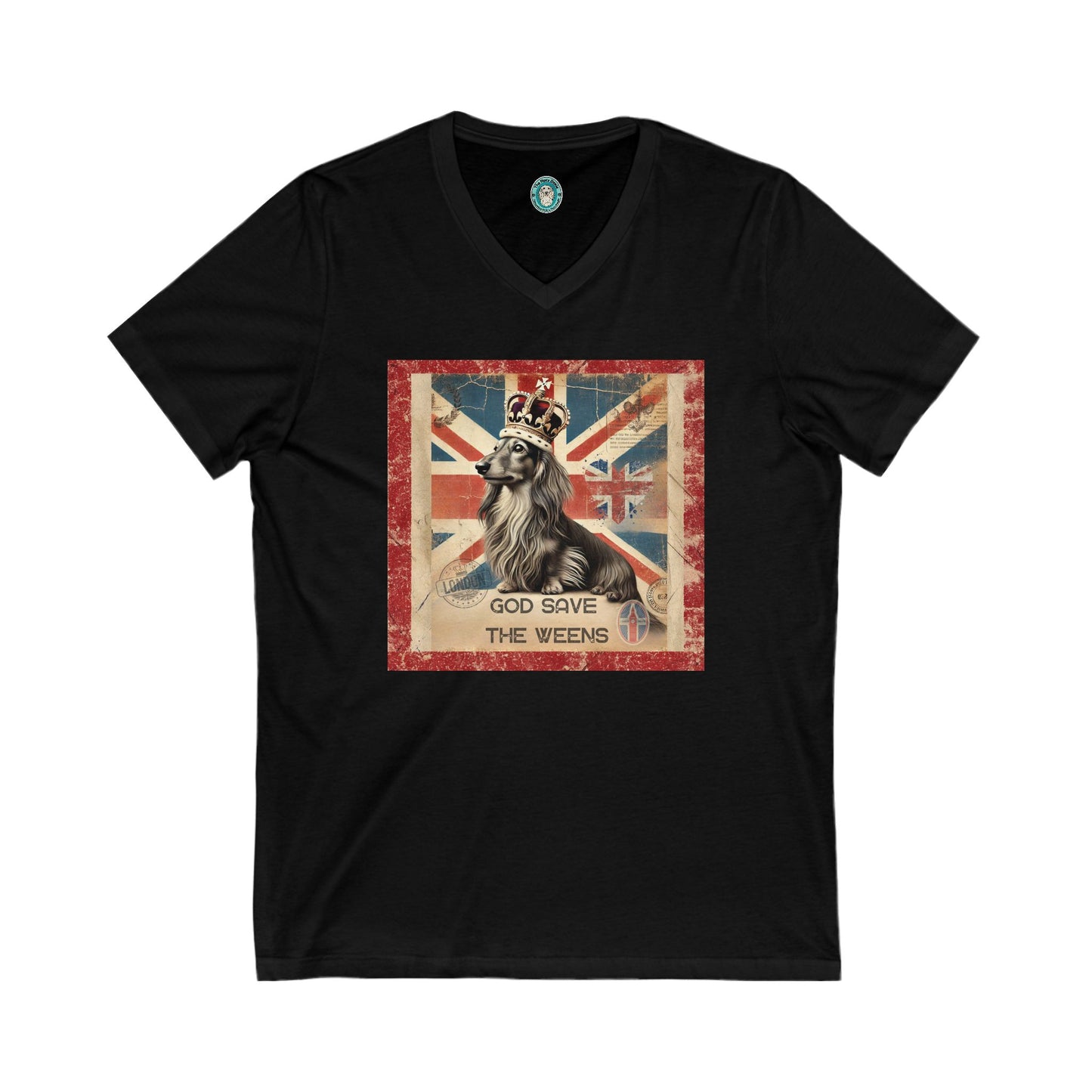 God Save the Weens Tee British Dog Design Graphic V-Neck Shirt Gift for Dog Lovers God Save the Weens Funny Pet Apparel Vintage British Flag Design