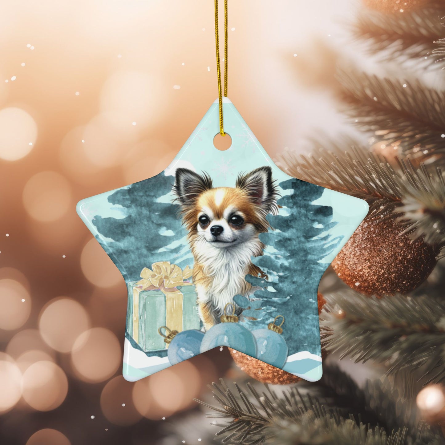 Personalized Chihuahua Ceramic Ornament Pet Lover Gift for Her Customized Pet Memorial Watercolor Holiday Gift