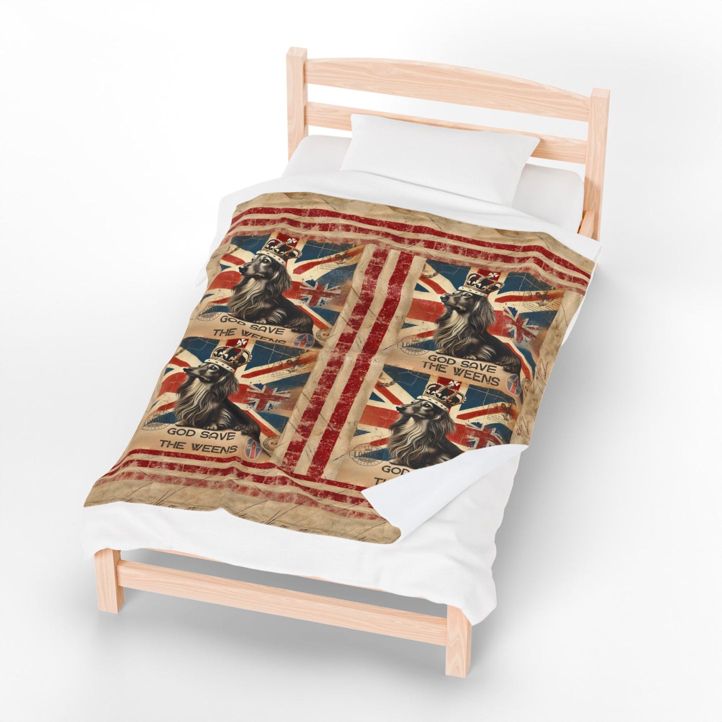 God Save the Weens Velveteen Plush Blanket Cozy Throw Blanket British Style Blanket Unique Dachshund Mom Gift House warming Blanket Weenie Dog Dad