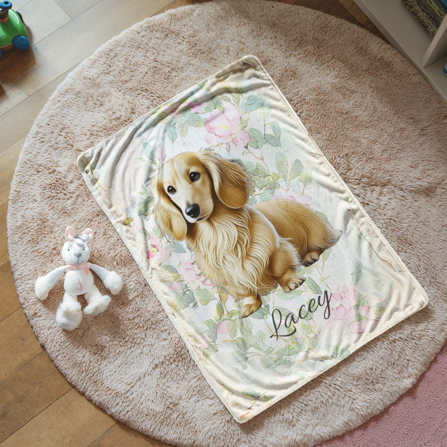 Custom Pet Blanket with Pet Photo + Pet Name Pink Pressed Flowers Blanket Custom Breed Sherpa Dog Mom Throw Customized Pet Gift Cozy Throw