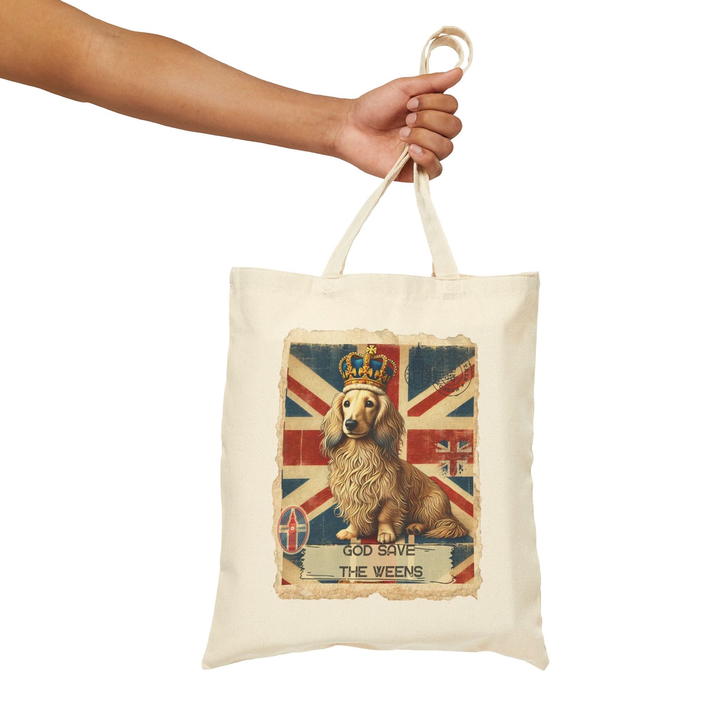 Vintage Inspired Tote Bag Dachshund Lover Gift British Flag Bags God Save the Weens Shopping Cotton Tote