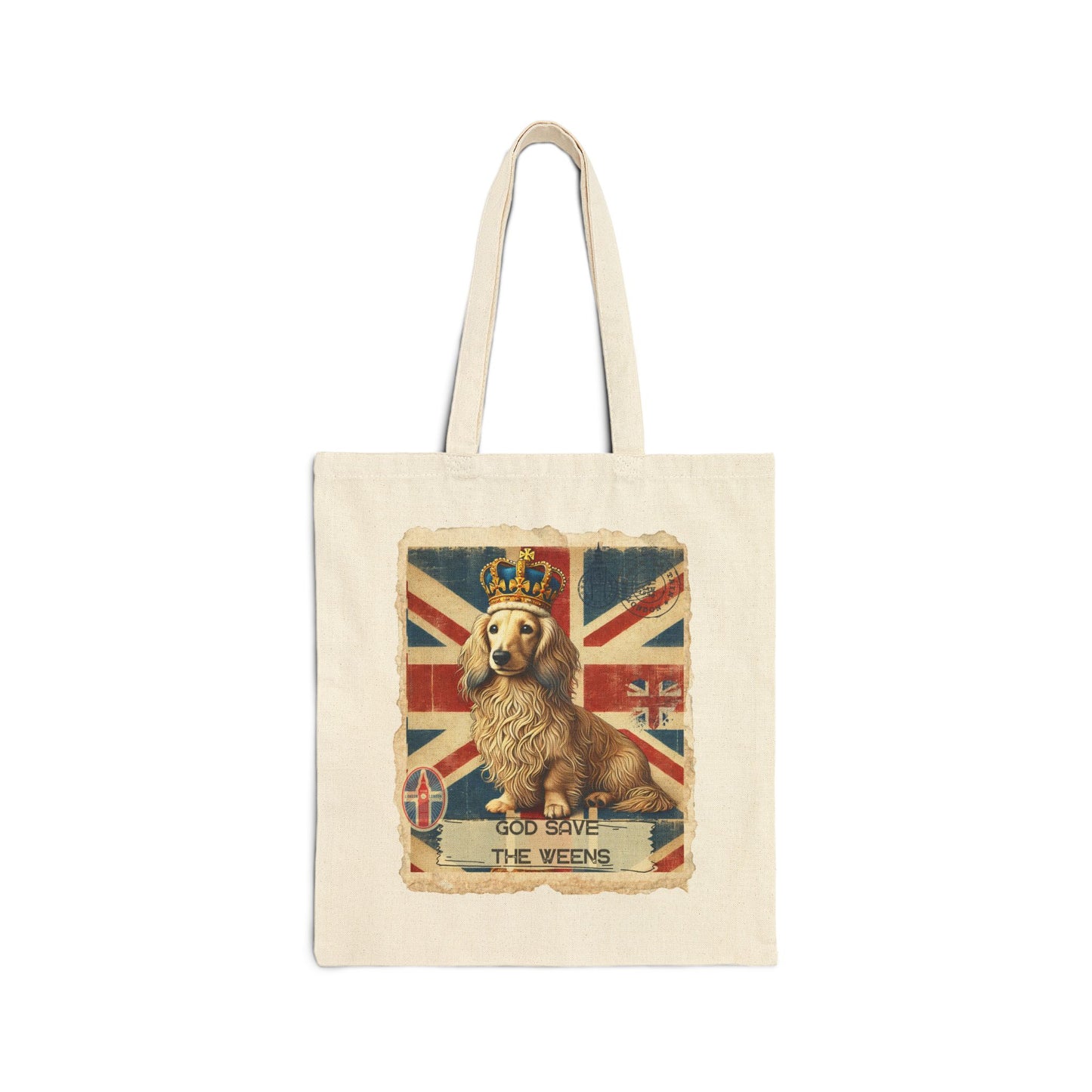 Vintage Inspired Tote Bag Dachshund Lover Gift British Flag Bags God Save the Weens Shopping Cotton Tote