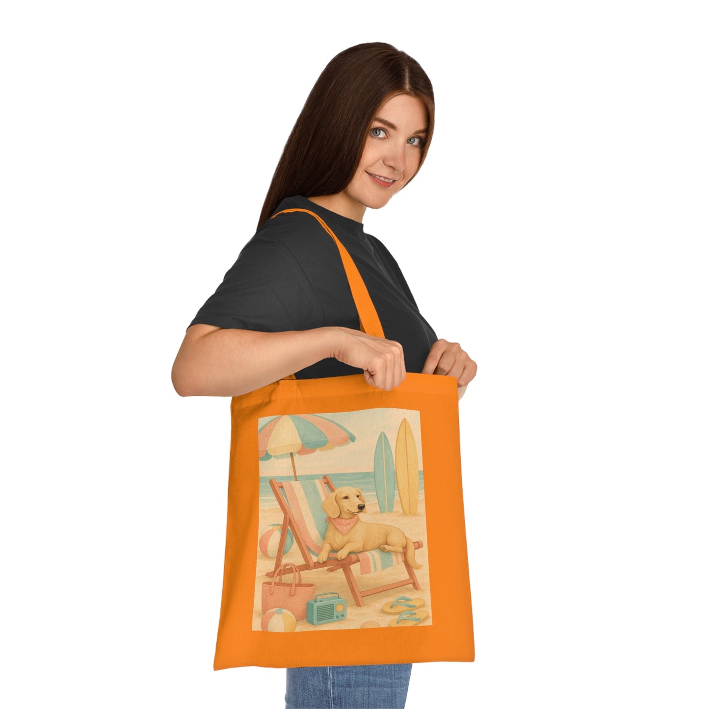 Retro Dachshund Cotton Tote Bag - Beach bag, shopping bag