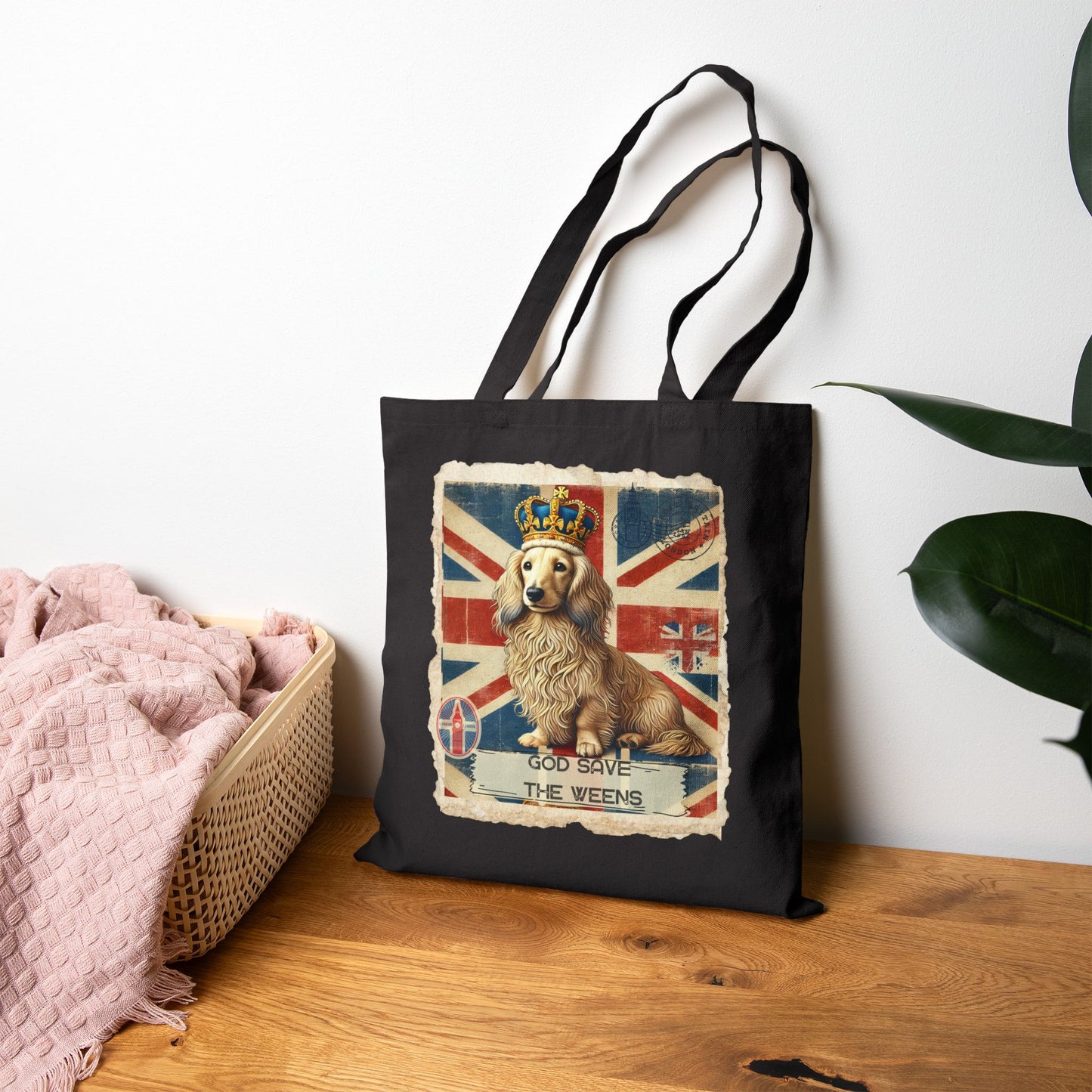 Vintage Inspired Tote Bag Dachshund Lover Gift British Flag Bags God Save the Weens Shopping Cotton Tote