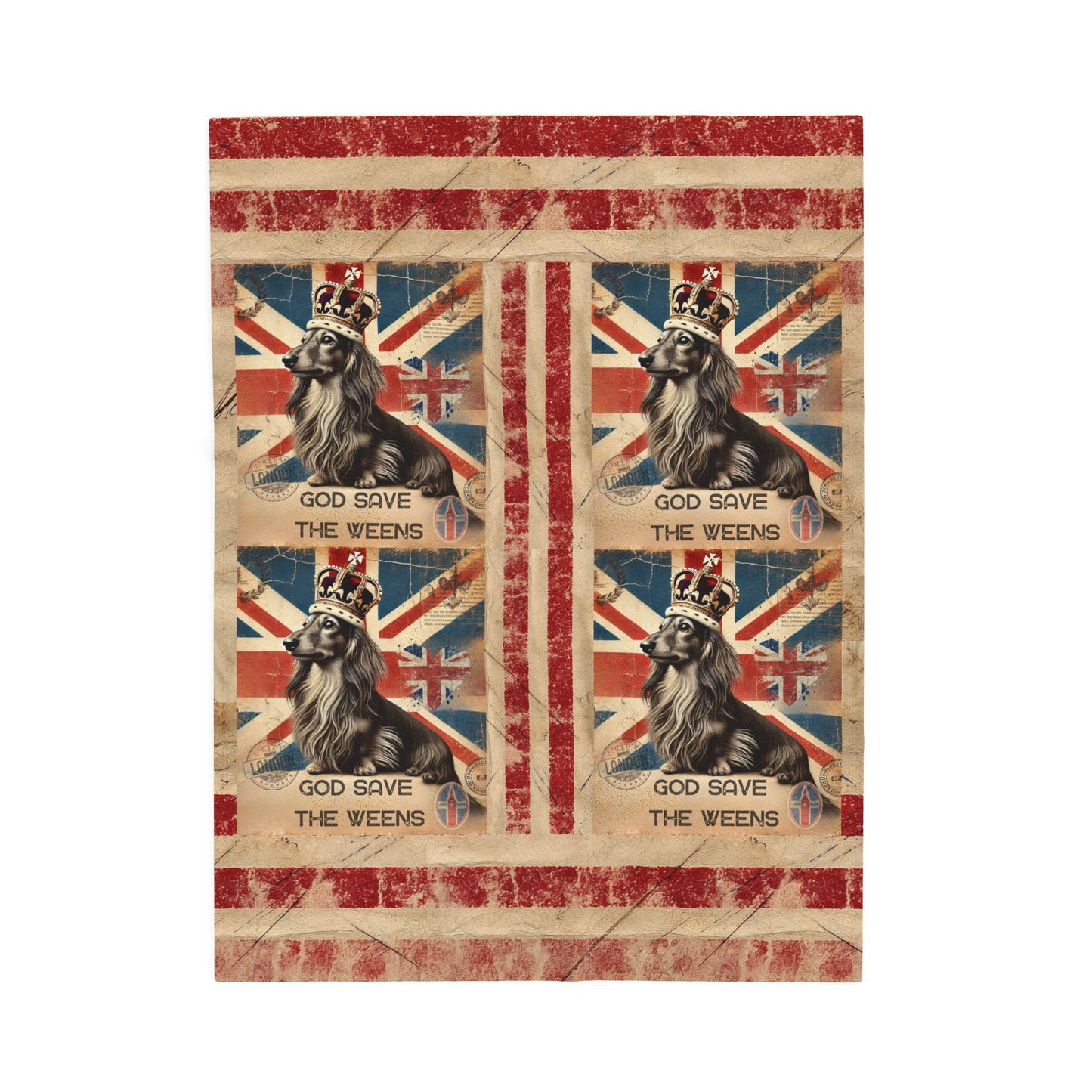 God Save the Weens Velveteen Plush Blanket Cozy Throw Blanket British Style Blanket Unique Dachshund Mom Gift House warming Blanket Weenie Dog Dad
