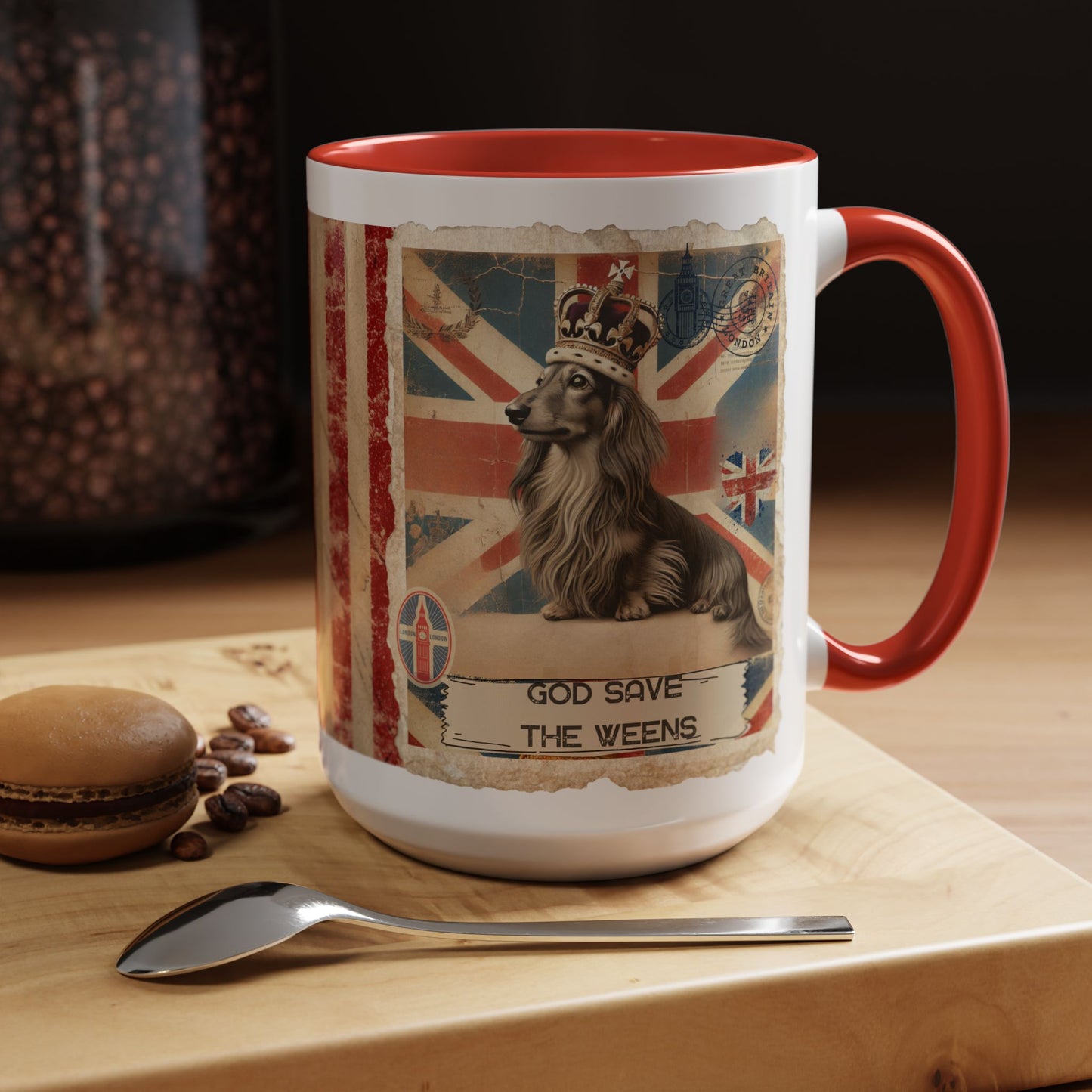 Dachshund Mug British Doxie Gift Weenie Dog Mom Coffee Cup Tea Dog Lovers Dog Dad Weiner Dog Coffee Mug Vintage Union Jack Gift Mug Dog Mom