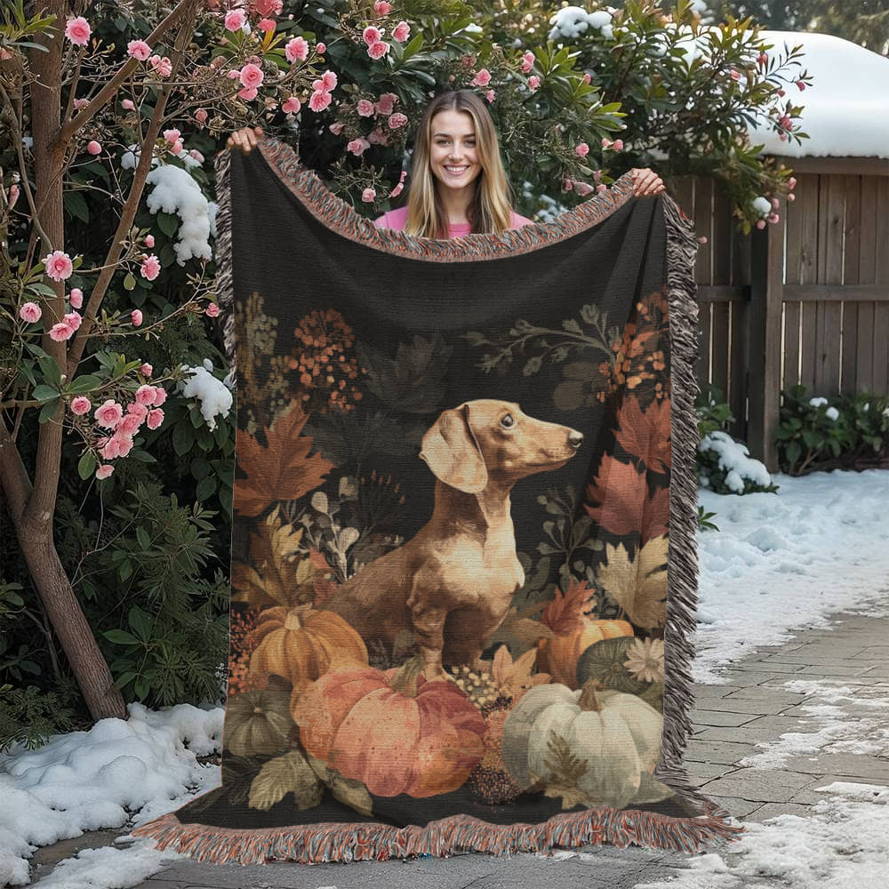 Dachshund Fall Woven Blanket - Dog Lover, Dachshund lover, Doxie, Weiner dog, Wiener Dog, Weeny Dog, fall decor, Fall blanket, Gifts for Mom, Gifts for Grandma, dog lover gift