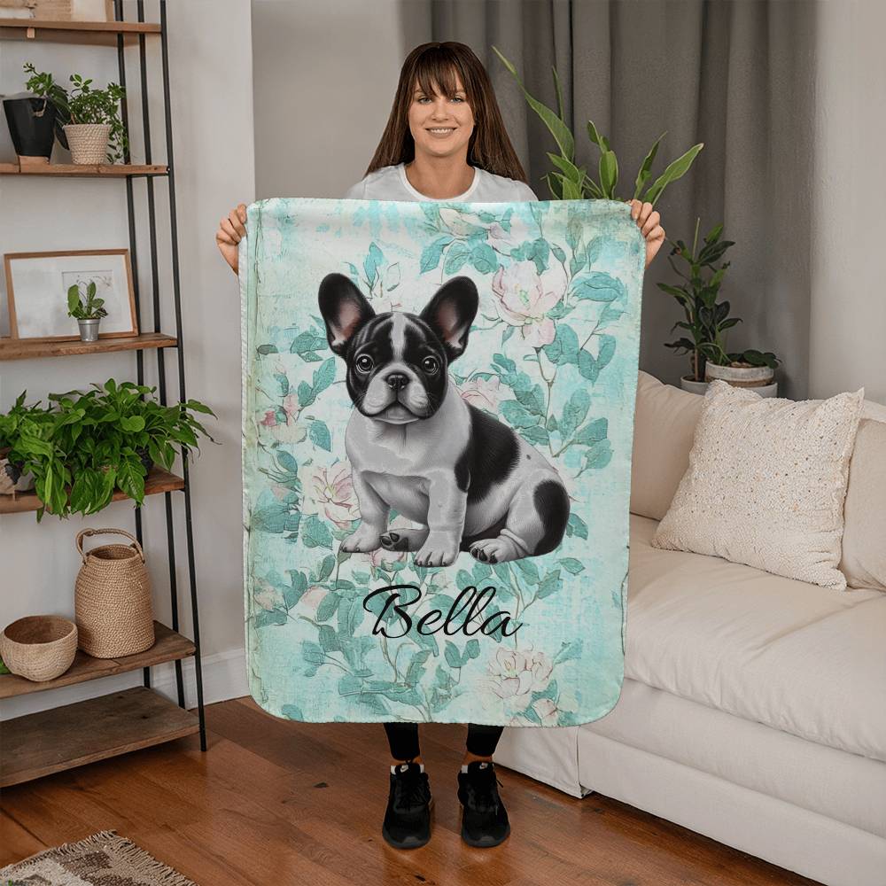 Custom Pet Blanket with Pet Photo + Pet Name Pink Pressed Flowers Blanket Custom Breed Sherpa Dog Mom Throw Customized Pet Gift Cozy Throw