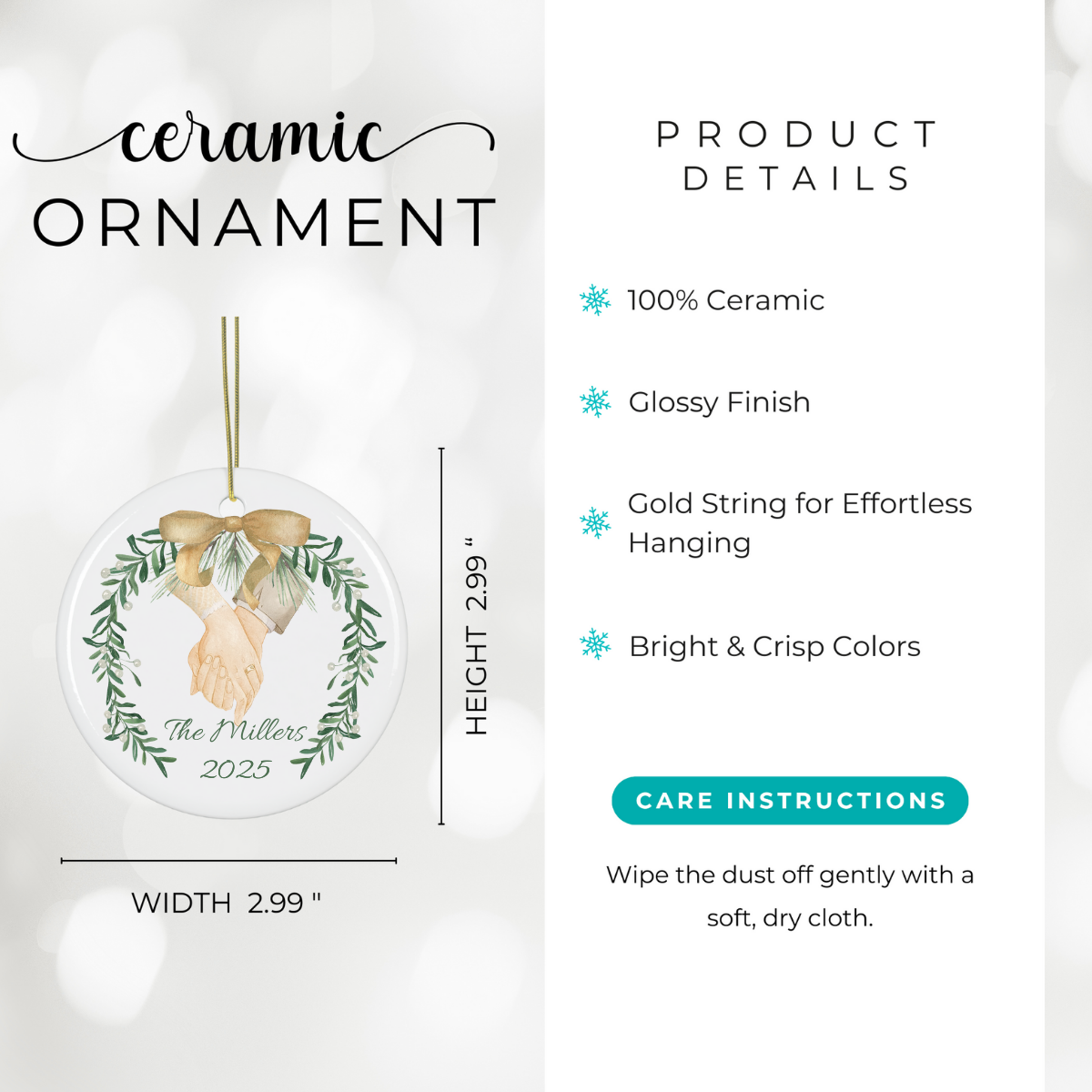 Personalized Newlywed Ornament 1st Christmas Custom Keepsake Holiday Gift New Couple Married Add Name Year Ornament Wedding Gift Engagement