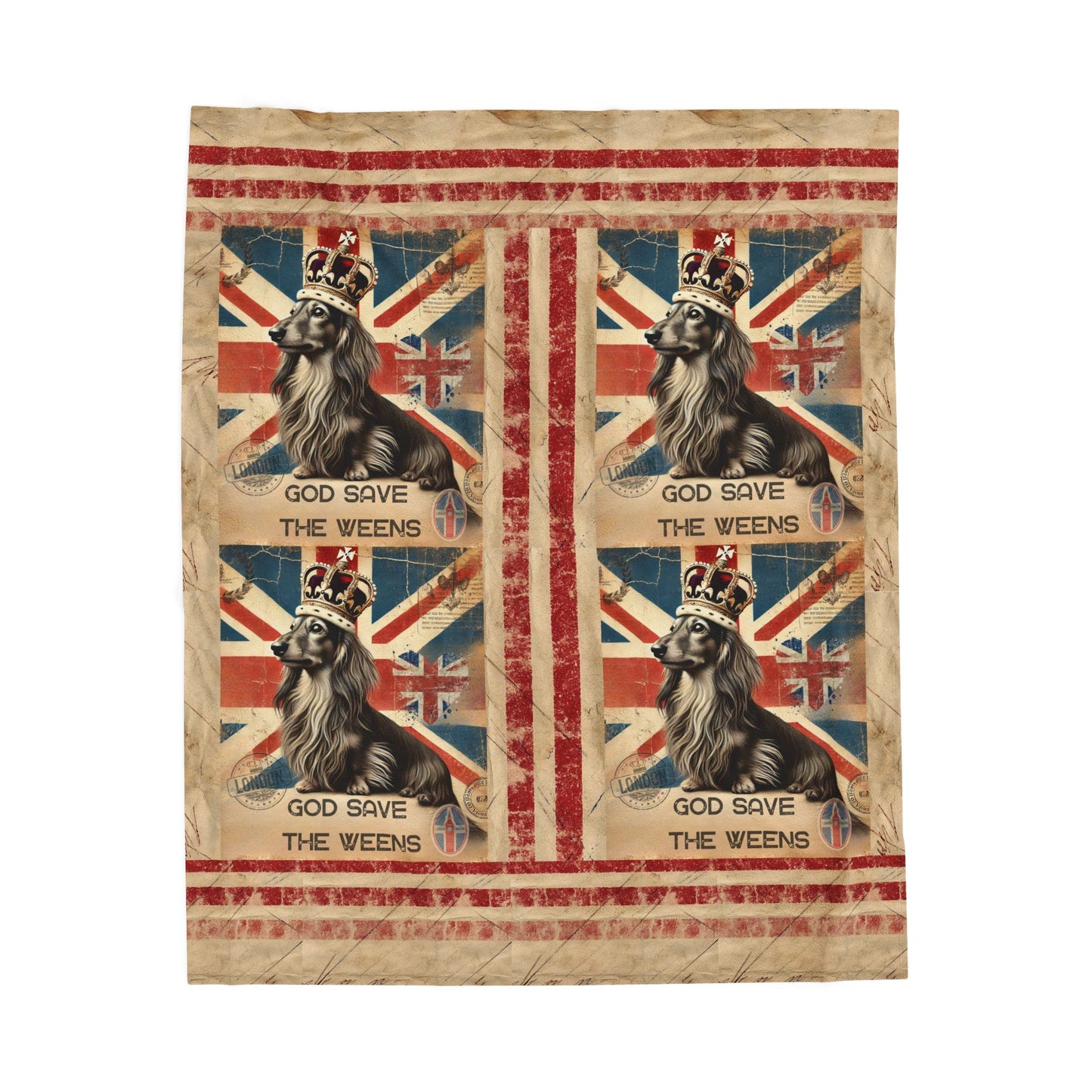God Save the Weens Velveteen Plush Blanket Cozy Throw Blanket British Style Blanket Unique Dachshund Mom Gift House warming Blanket Weenie Dog Dad