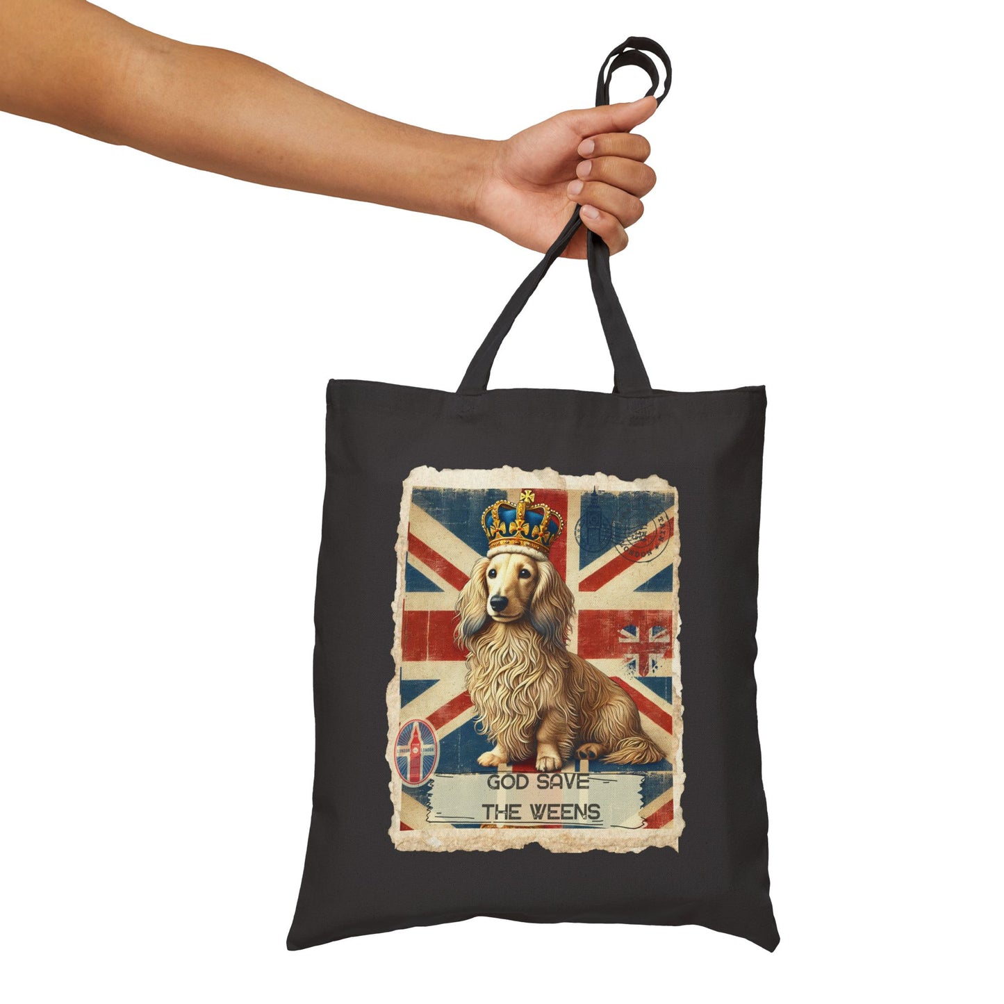 Vintage Inspired Tote Bag Dachshund Lover Gift British Flag Bags God Save the Weens Shopping Cotton Tote