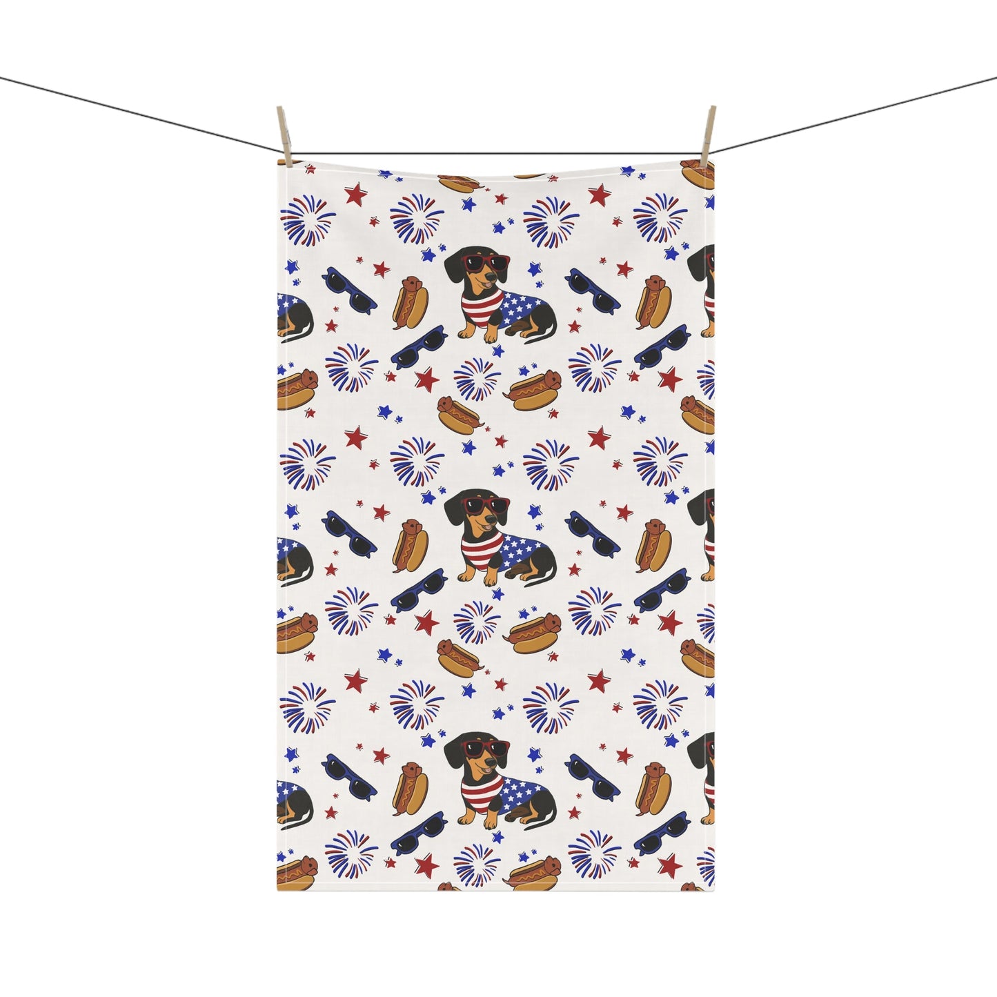 Patriotic Dog Print Tea Towels - 4th of July for Dachshund Lovers