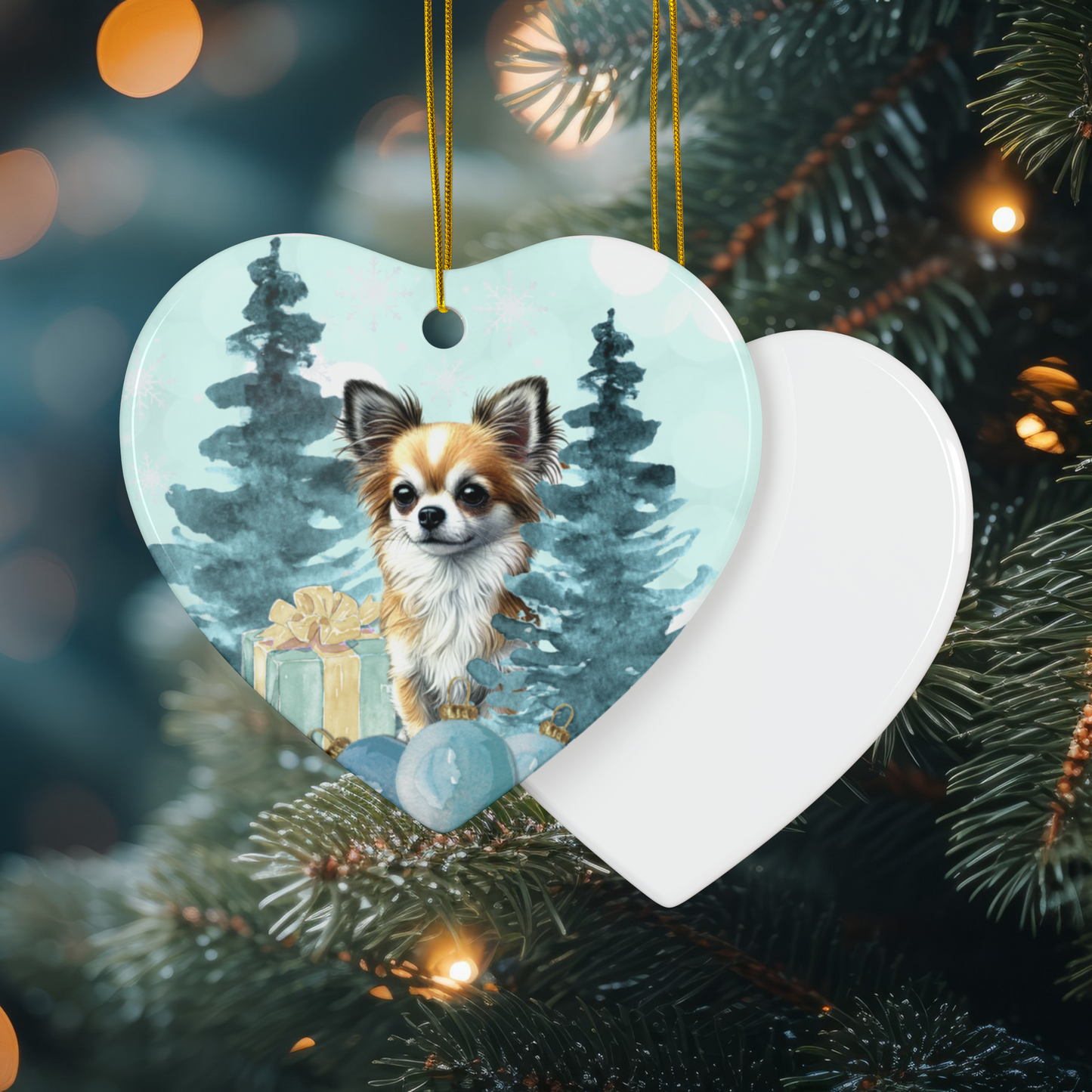 Personalized Chihuahua Ceramic Ornament Pet Lover Gift for Her Customized Pet Memorial Watercolor Holiday Gift